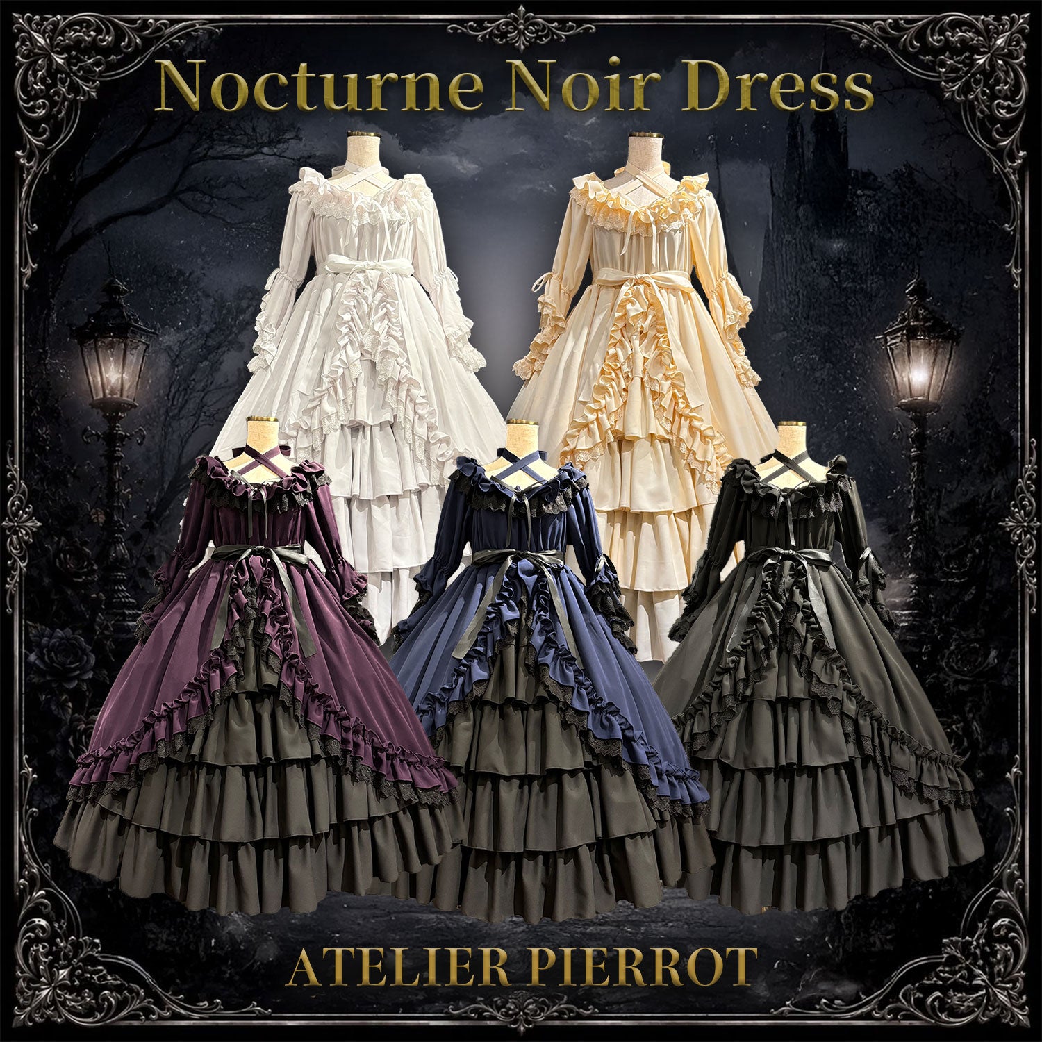 【ATELIER PIERROT】 ★Ahora aceptando reservas★Vestido Nocturno NegroWhite/Marfil/Purple/Navy/Black