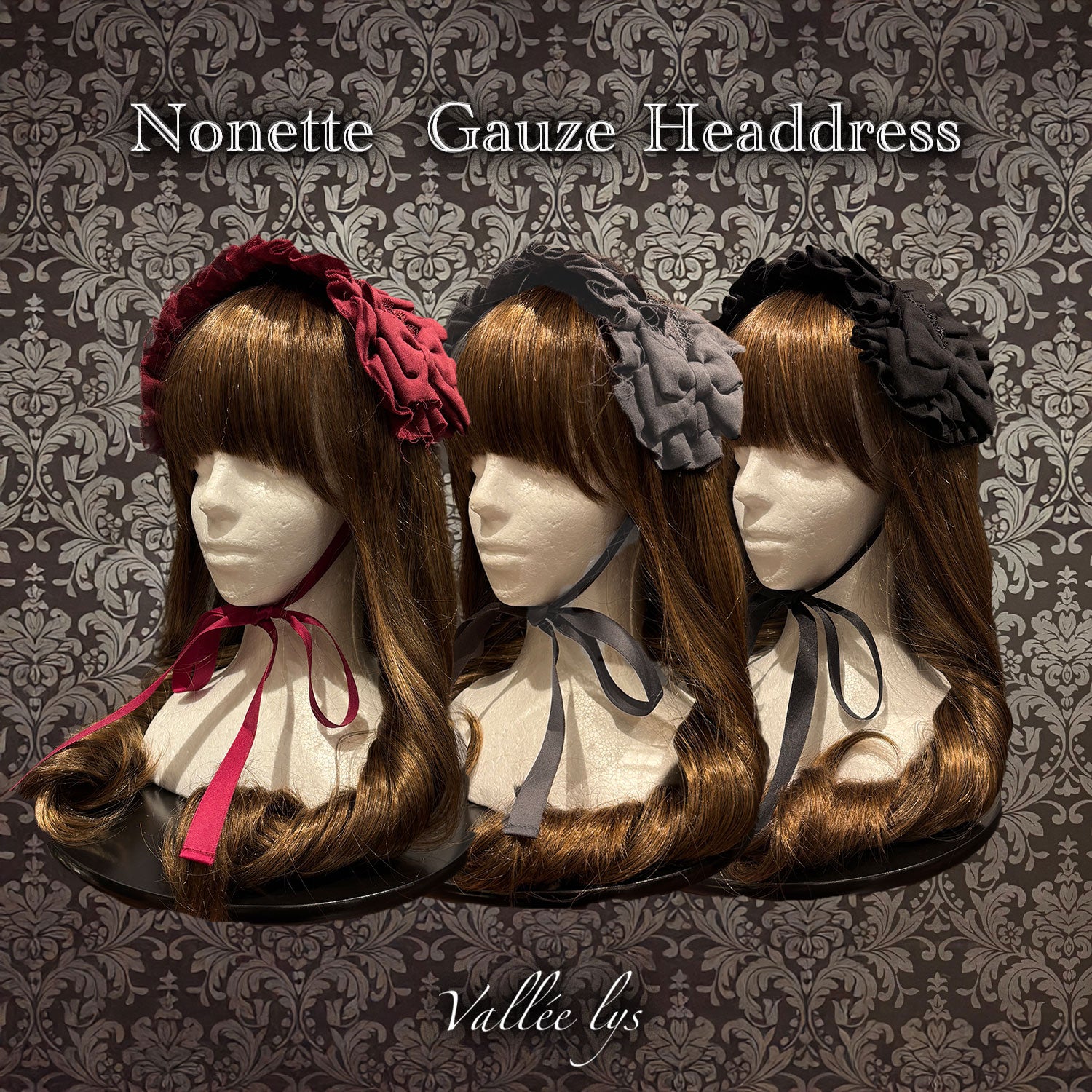 [Vallée lys] Valée Nonette -Gauze-Headdress Bordeaux/Gray/Black★Released from late November to early December★