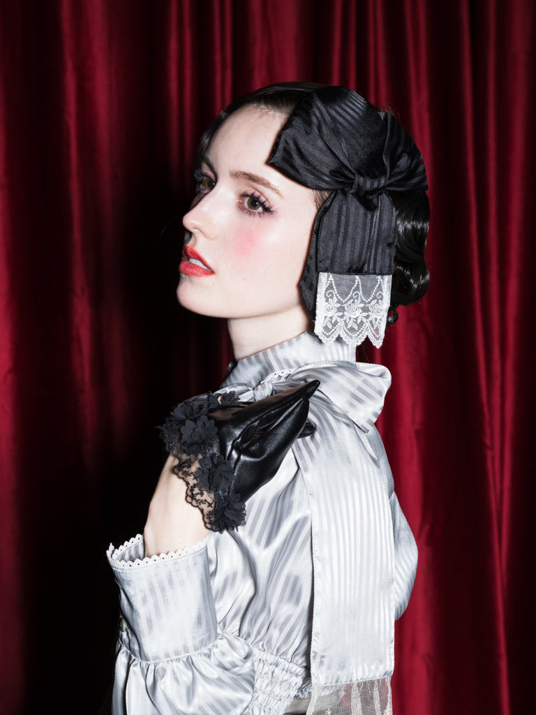 【Victorian maiden】ヴィクトリアンメイデン　★ご予約受付中★ サテンストライプトーク帽　ベージュ/グレージュ/ブラック
