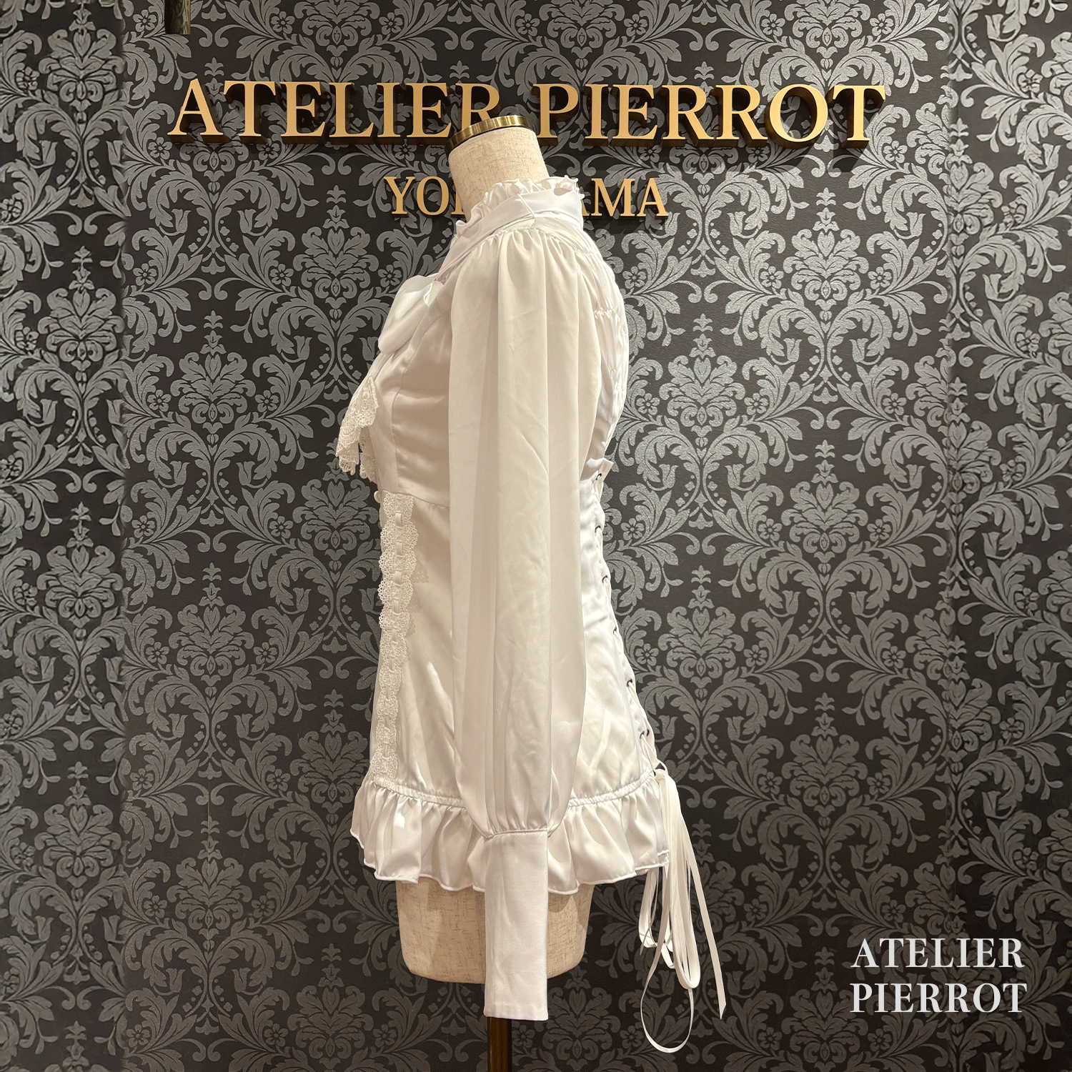 【ATELIER PIERROT】　Classical Duchess Ribbon Blouse　ホワイト/ボルドー/ネイビー/ブラック