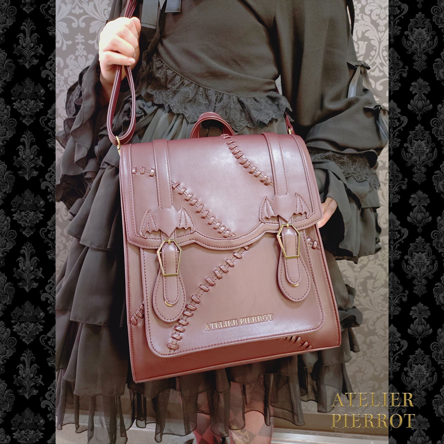 【ATELIER PIERROT】　“Nocturnal Grave”Mended Satchel　ボルドー/ネイビー/ブラック