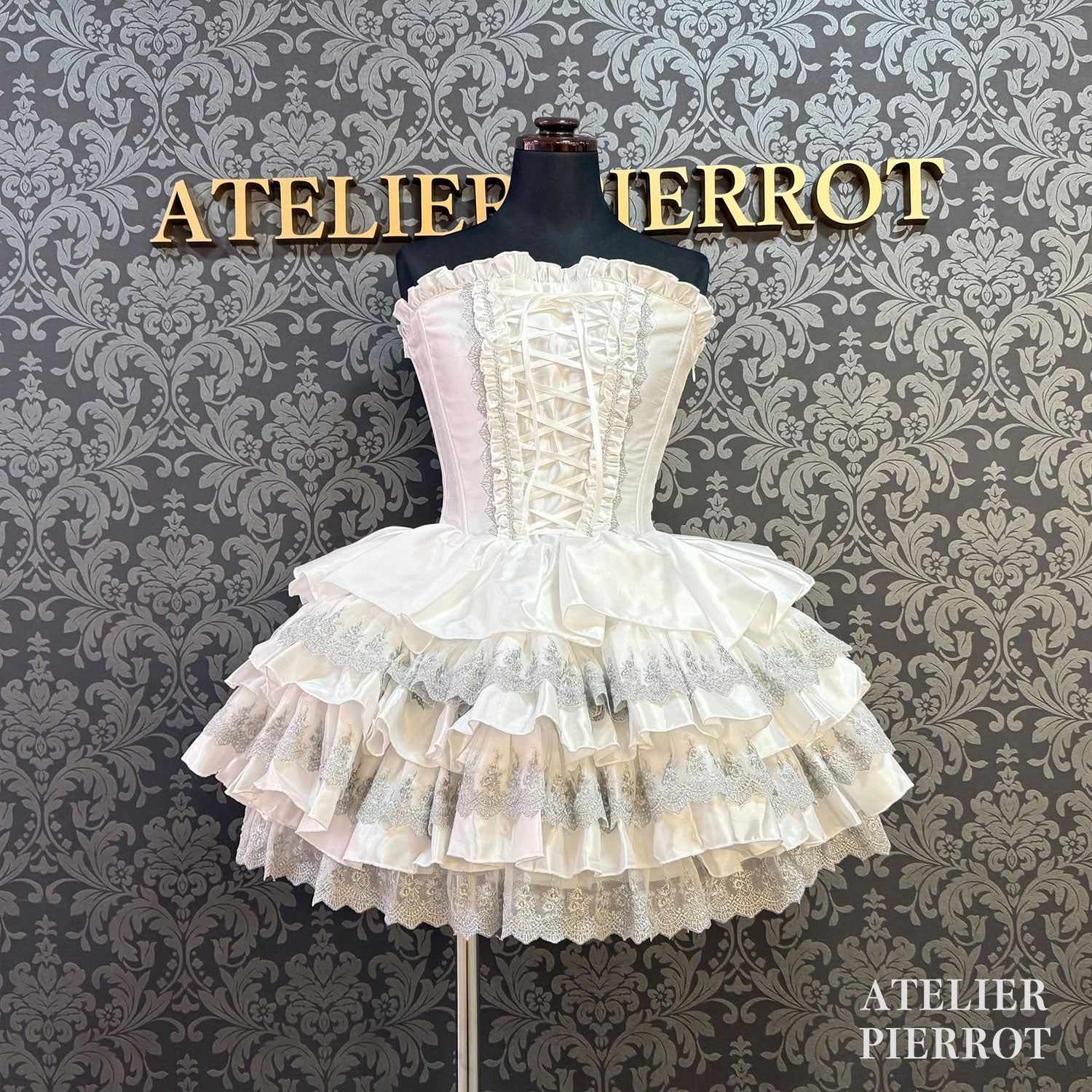 【ATELIER PIERROT] Mini Corset Dress (Silver lace ver) White/Black