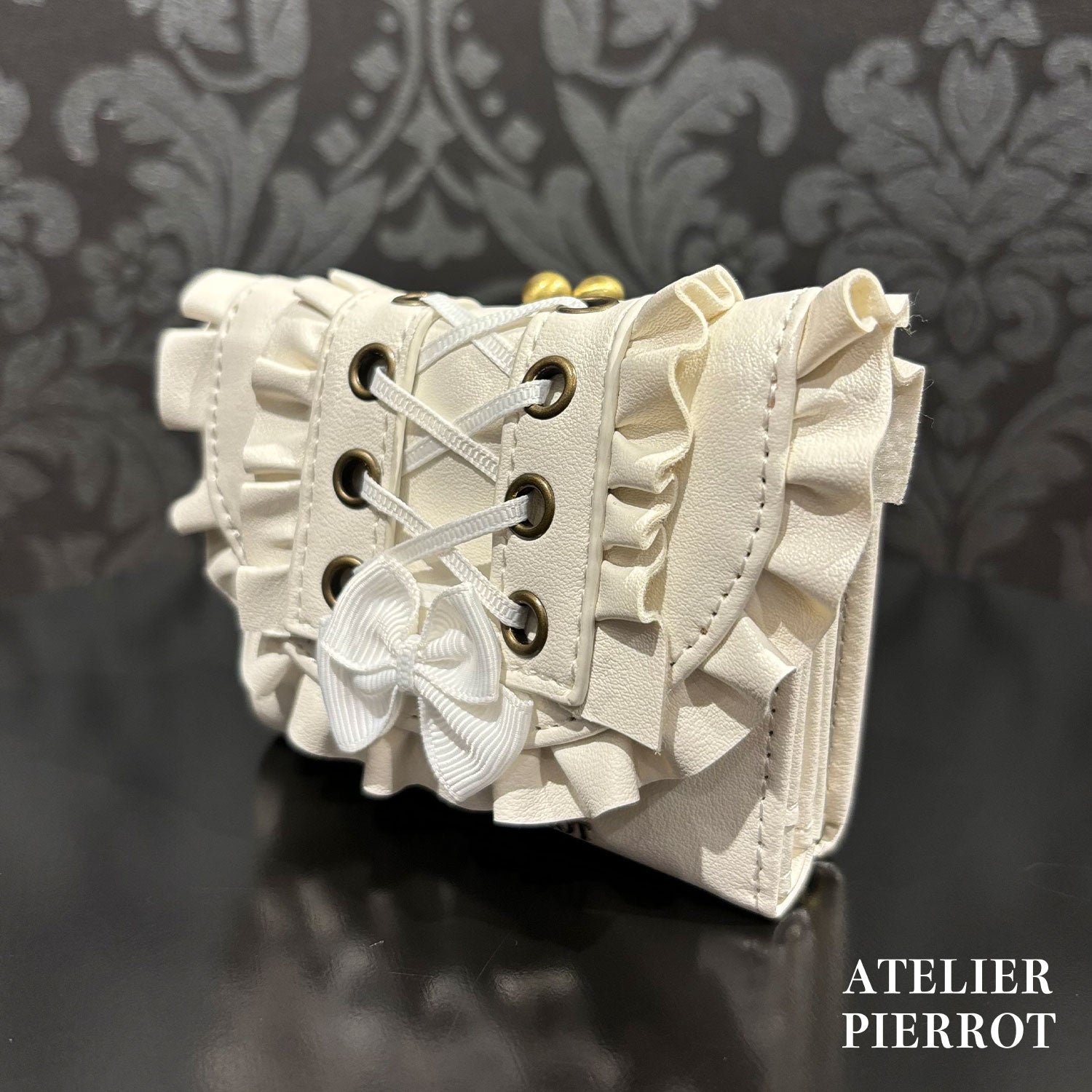 【ATELIER PIERROT】　Doll’s Frill Mini WalletWhite/Bordeaux/Black