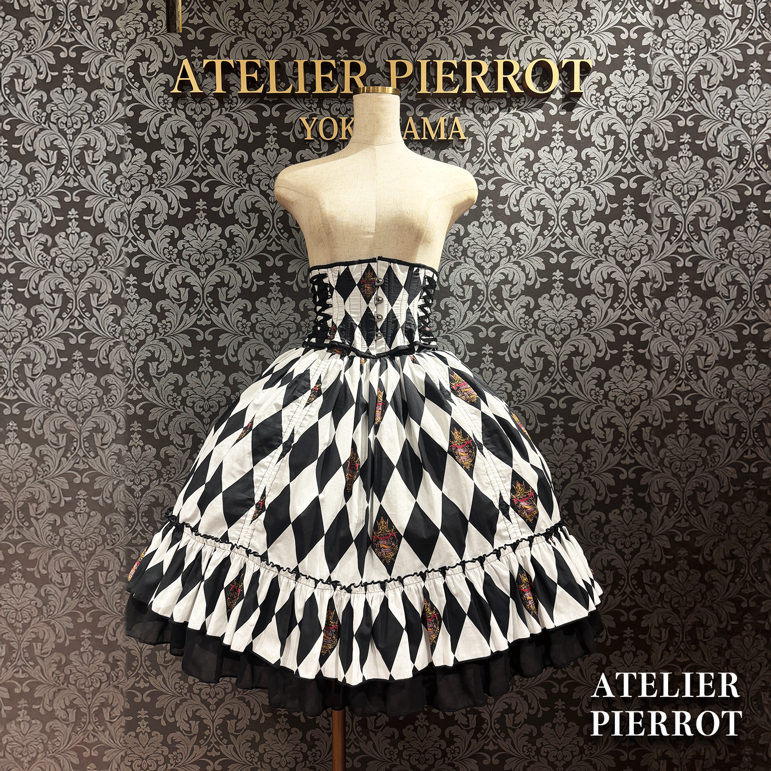 【ATELIER PIERROT】　"Diamond Circus" Corset　白×黒/ワイン/パープル/グリーン