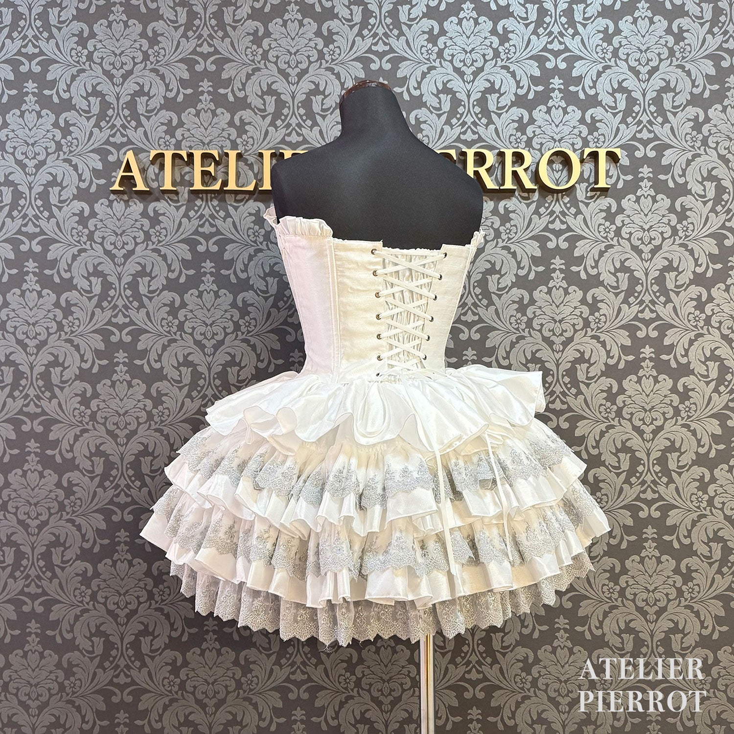 【ATELIER PIERROT] Mini Corset Dress (Silver lace ver) White/Black