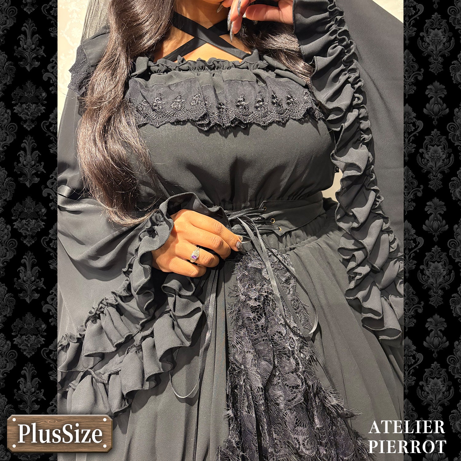 【ATELIER PIERROT】　★ご予約受付中★ Cathedral Veil  Jumper Skirt 　ホワイト/ボルドー/パープル/ネイビー/ブラック　プラスサイズ