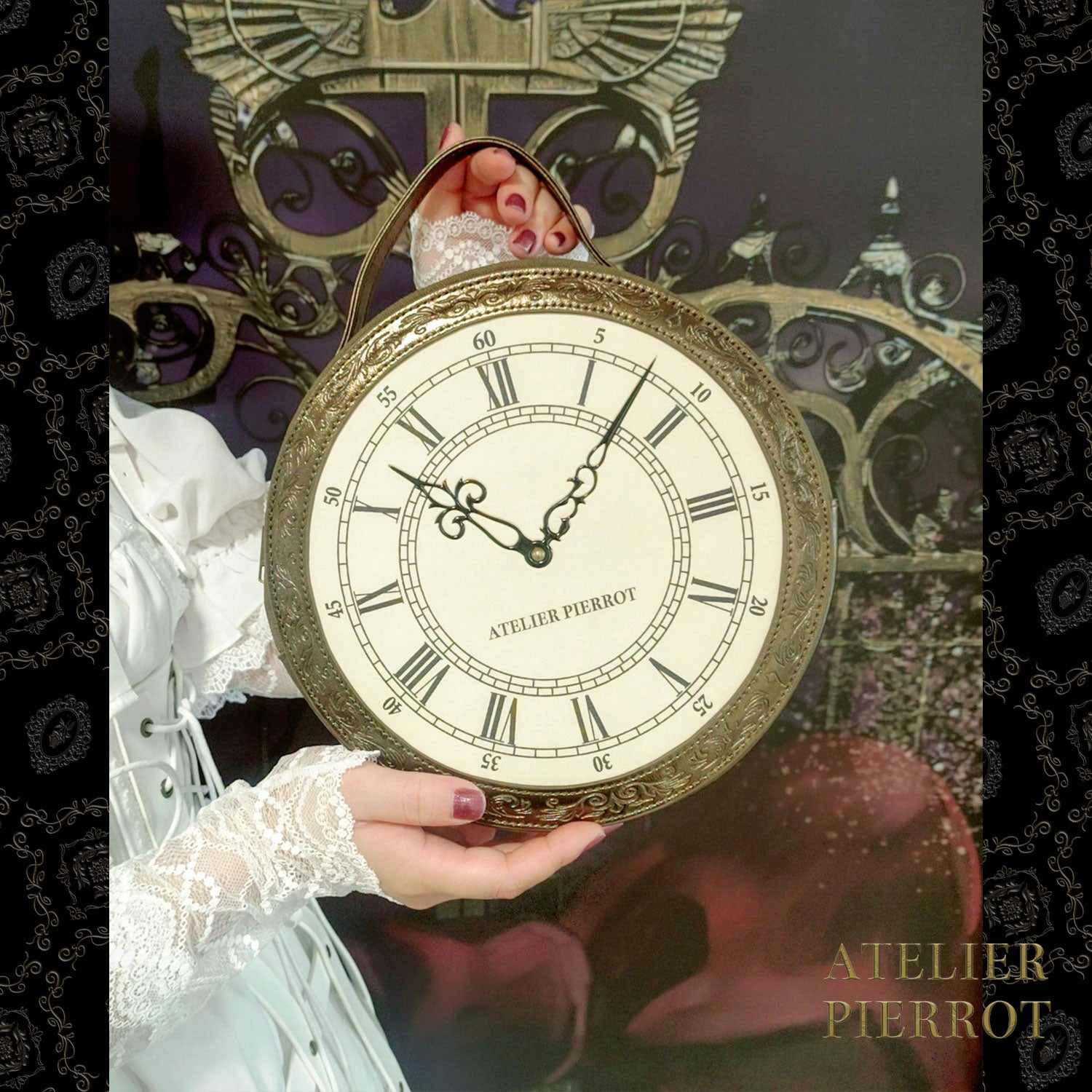 【ATELIER PIERROT】“Aeon” Clock Shoulder Bag　ブロンズ/ブラック