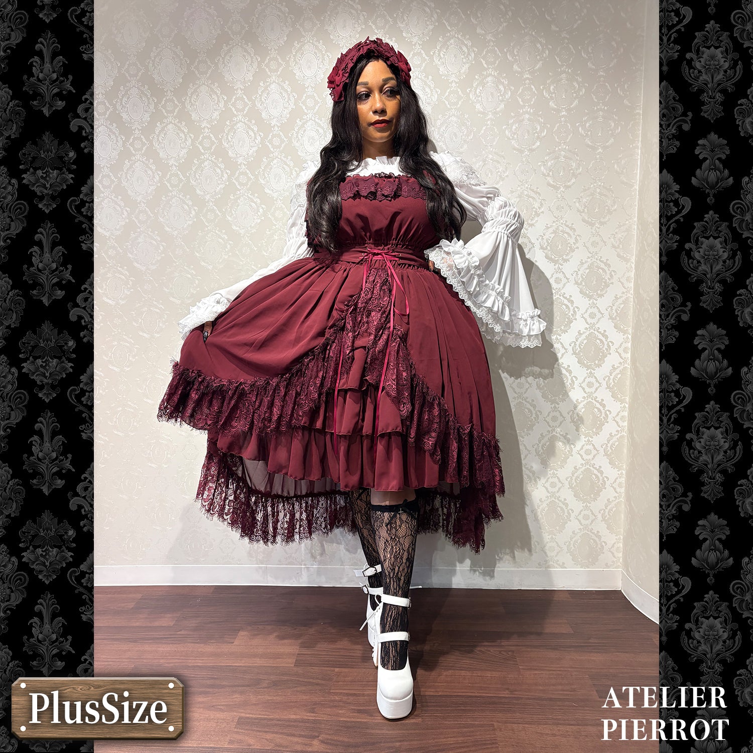 【ATELIER PIERROT】　★ご予約受付中★ Cathedral Veil  Jumper Skirt 　ホワイト/ボルドー/パープル/ネイビー/ブラック　プラスサイズ