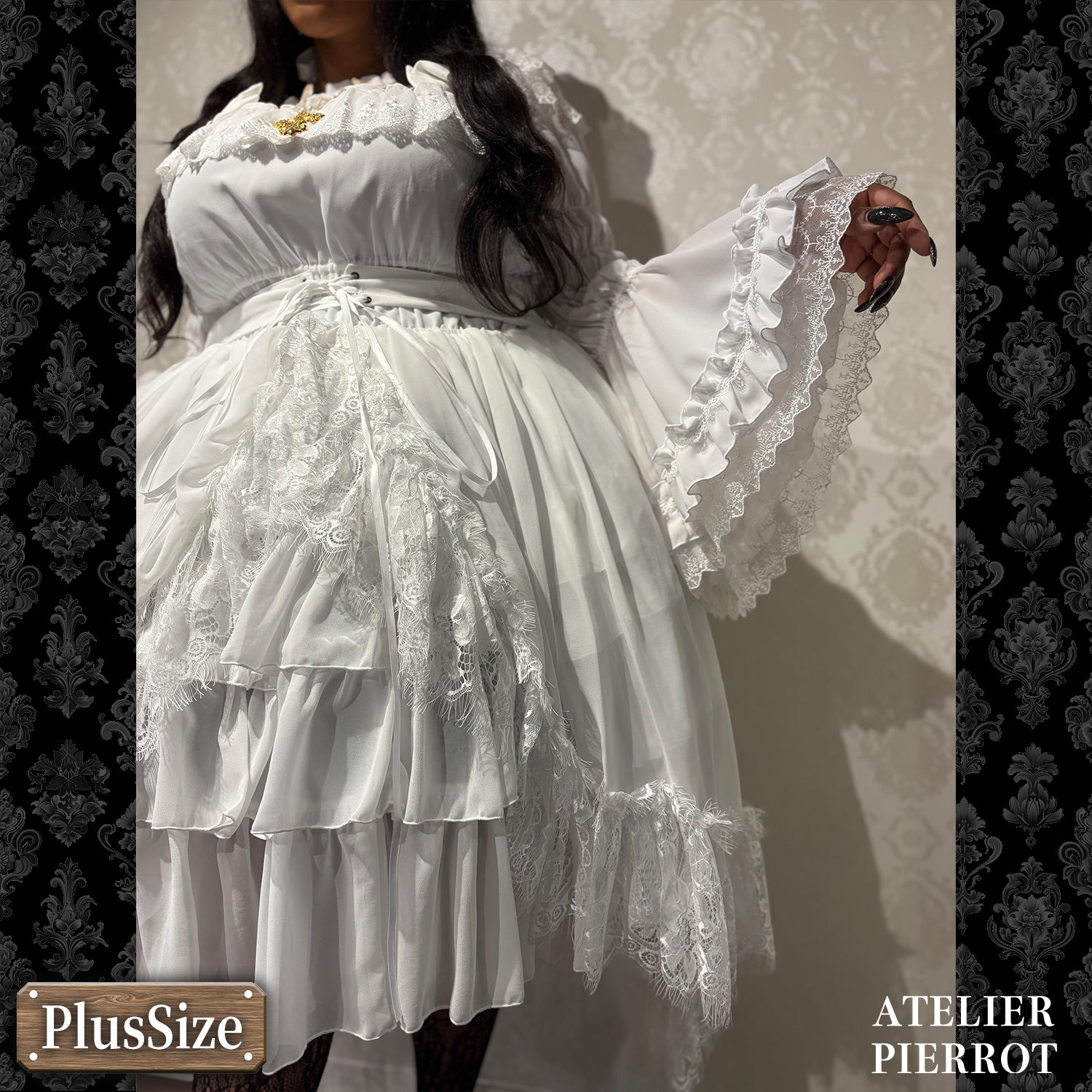 【ATELIER PIERROT】　★ご予約受付中★ Cathedral Veil  Jumper Skirt 　ホワイト/ボルドー/パープル/ネイビー/ブラック　プラスサイズ