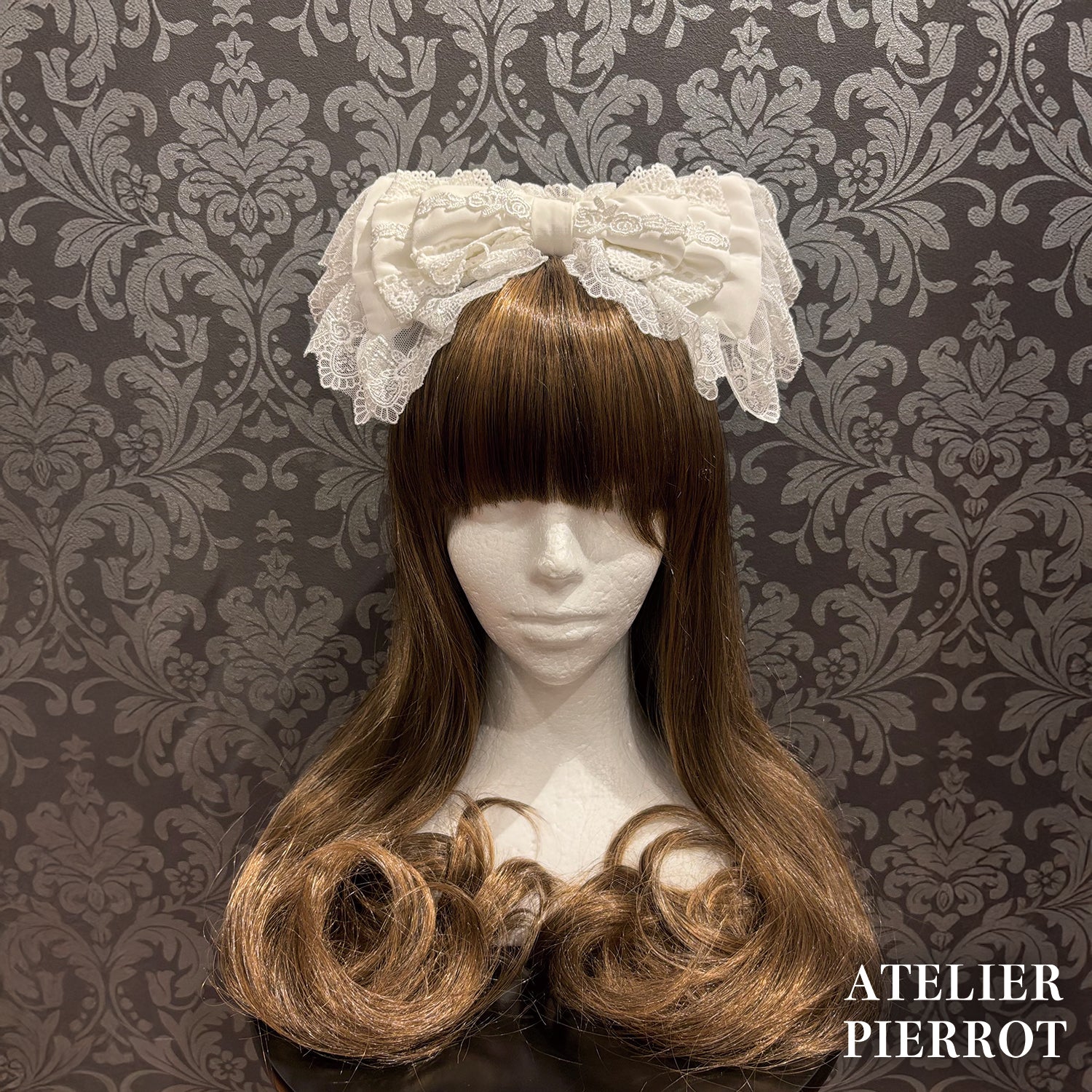 【ATELIER PIERROT】　Sweet Lace Ribbon Headband 　ホワイト/ボルドー/ブラック×ホワイト/ブラック