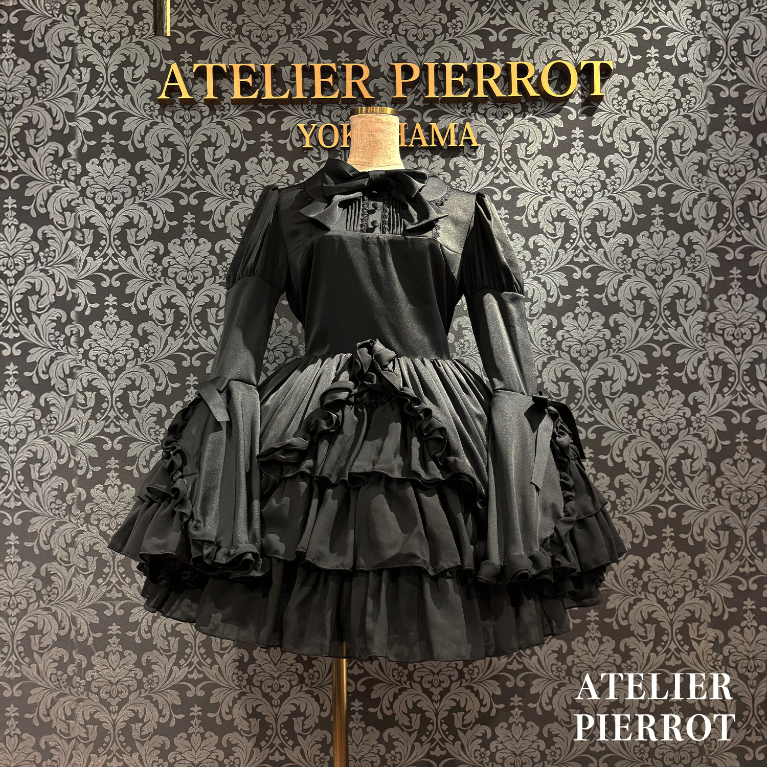 【ATELIER PIERROT】frilly丝带美女连衣裙白色/波尔多/海军/黑色