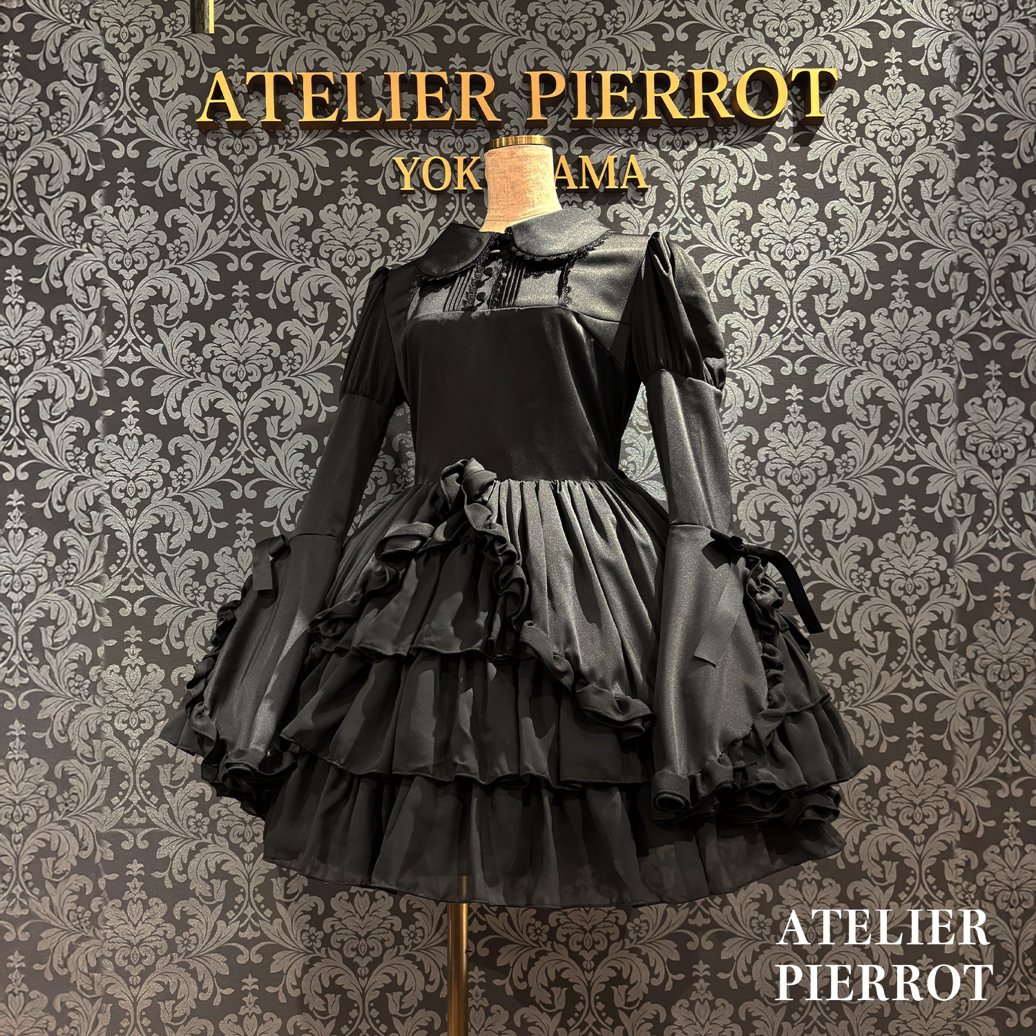 【ATELIER PIERROT】frilly丝带美女连衣裙白色/波尔多/海军/黑色