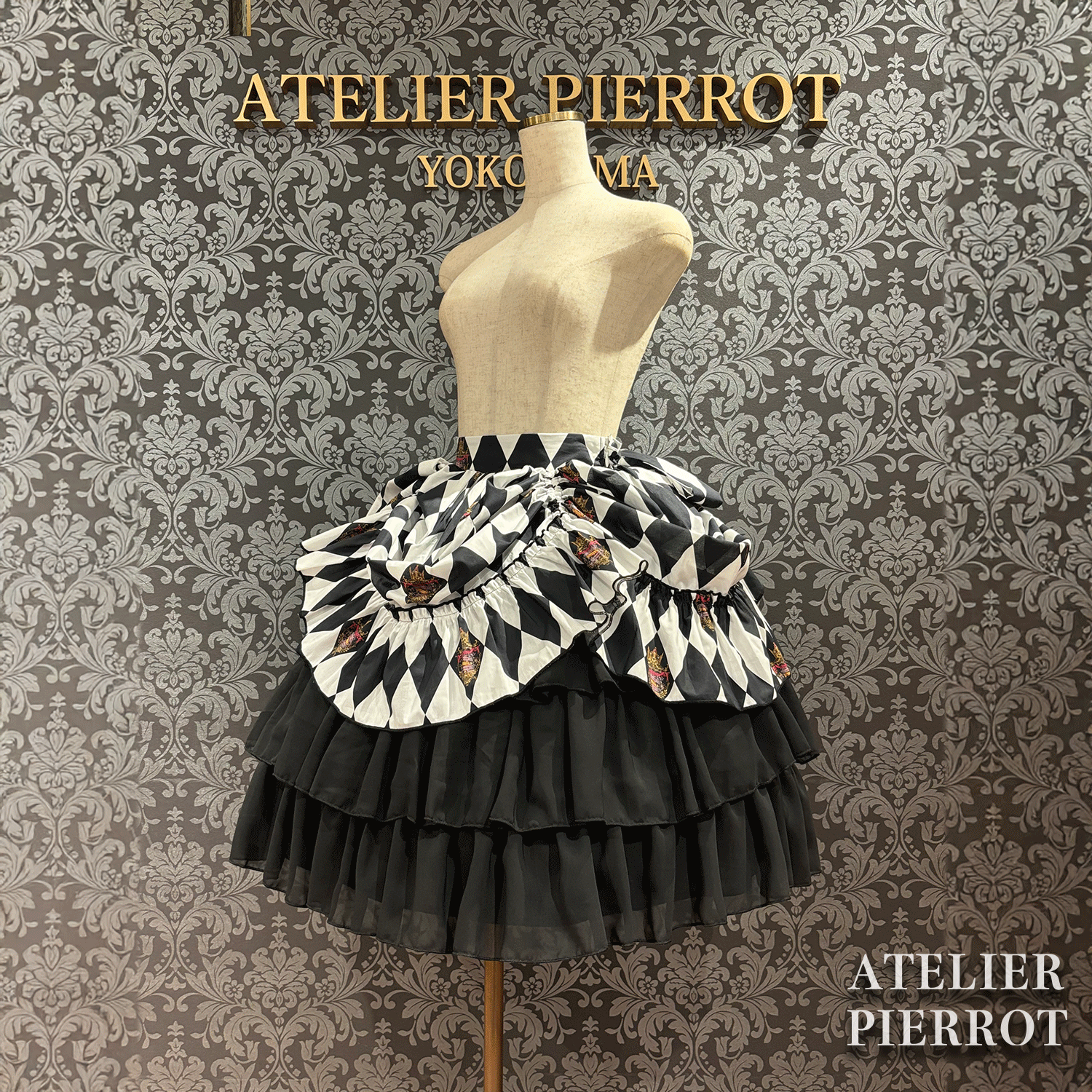 【ATELIER PIERROT】 Jupe "Diamond Circus" blanc x blanc / vin / violet / vert / noir x blanc★Sorti à la mi-mars★