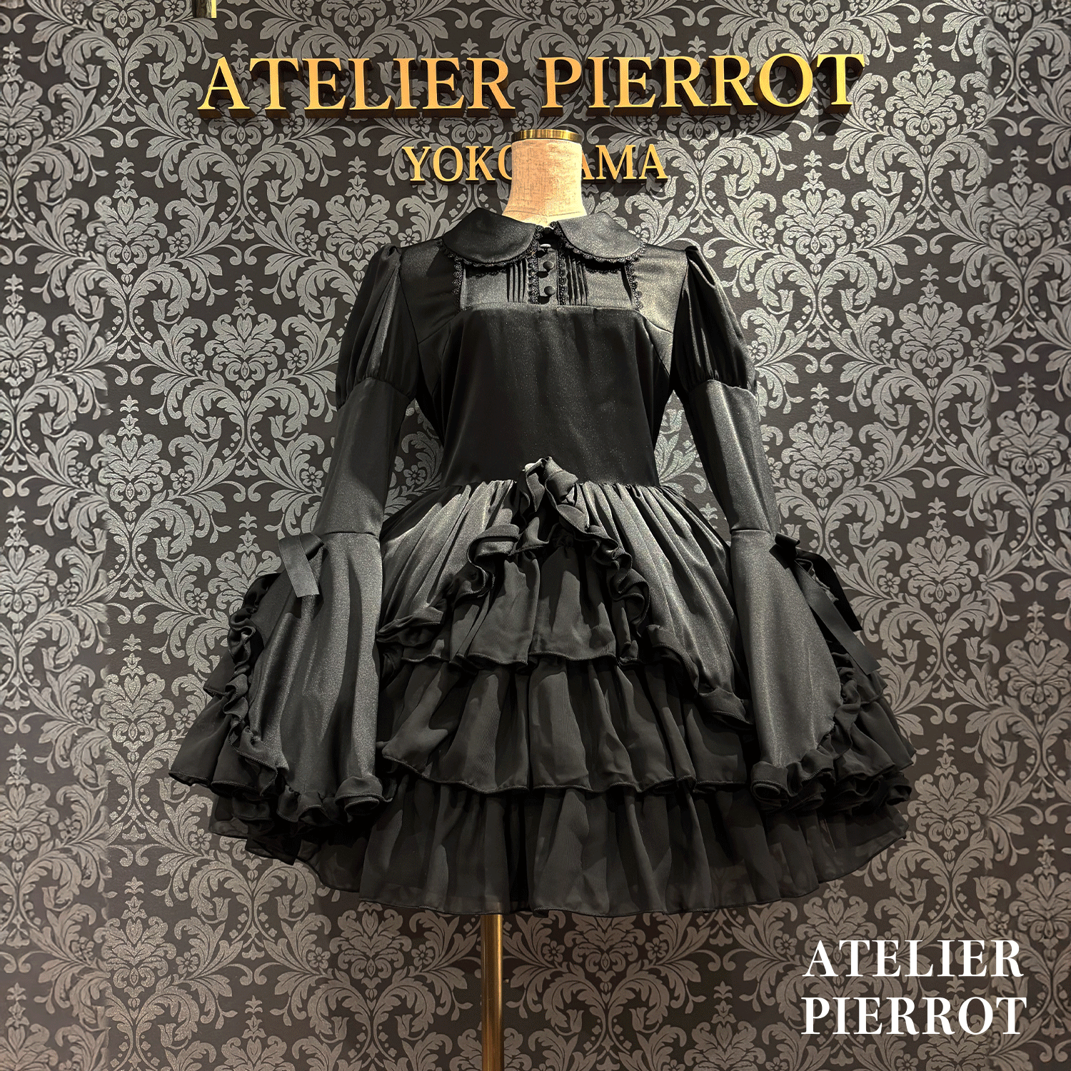 【ATELIER PIERROT】frilly丝带美女连衣裙白色/波尔多/海军/黑色