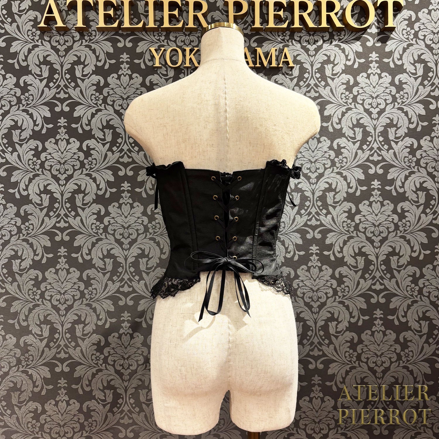 【ATELIER PIERROT】 Schnürung langes Korsett weiß/Wein Jacquard/Navy Jacquard/Schwarz Jacquard/Schwarz