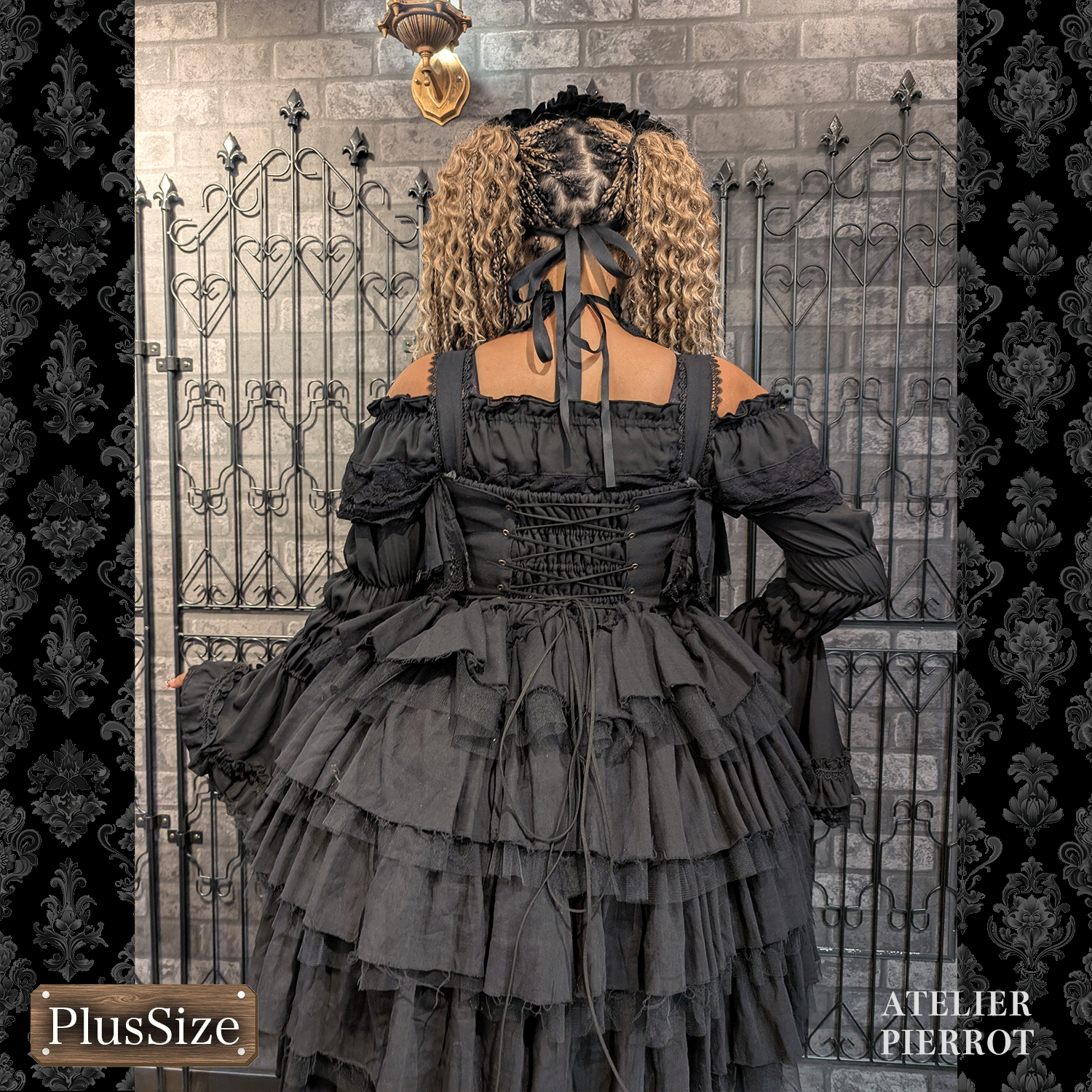 【Vallée lys】ヴァレリス　Nonette Gauze Jumperskirt　ボルドー/グレー/ブラック 　プラスサイズ　