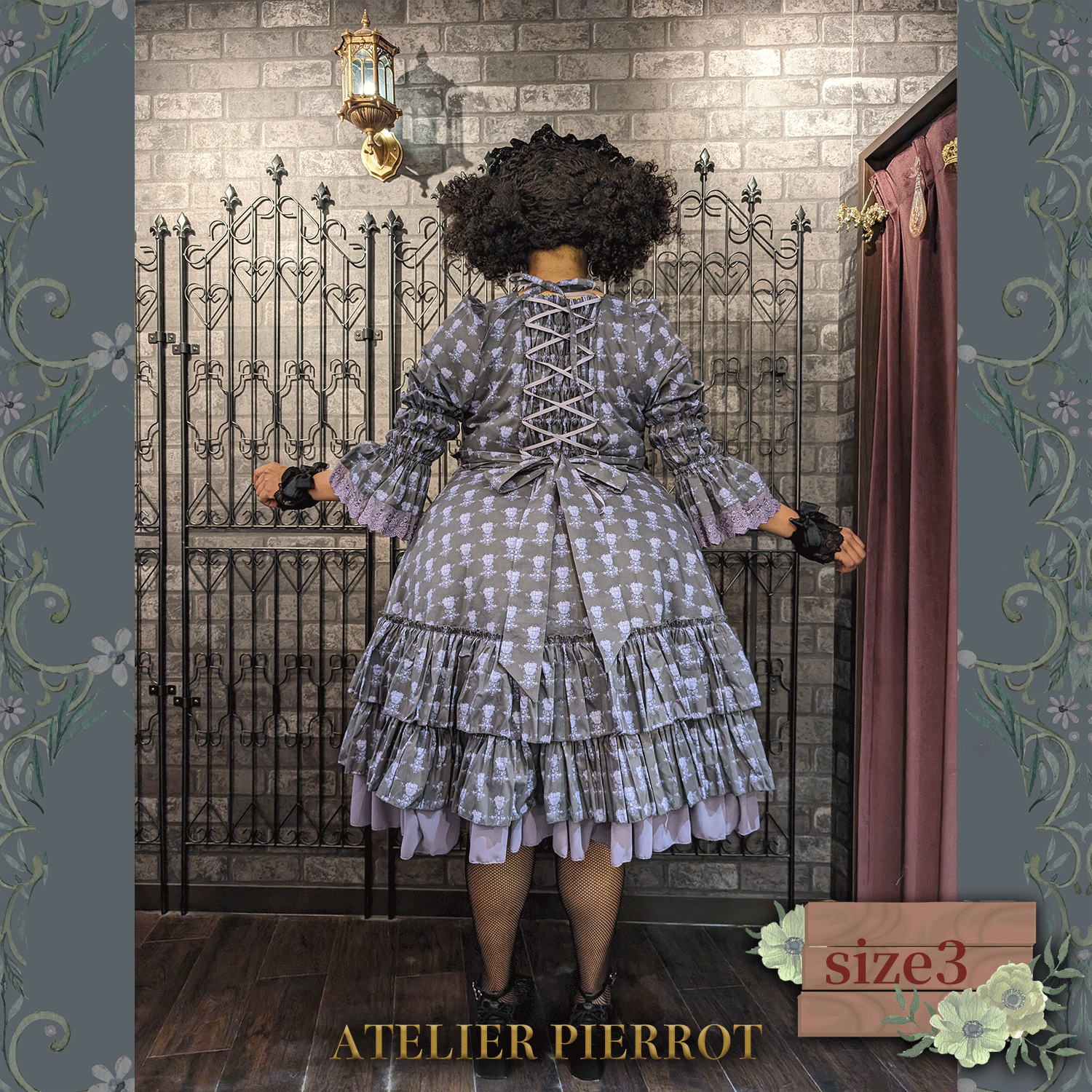 [Atelier Pierrot]玫瑰色花束連衣裙粉紅色/淺灰色/紫色/黑色加大碼2