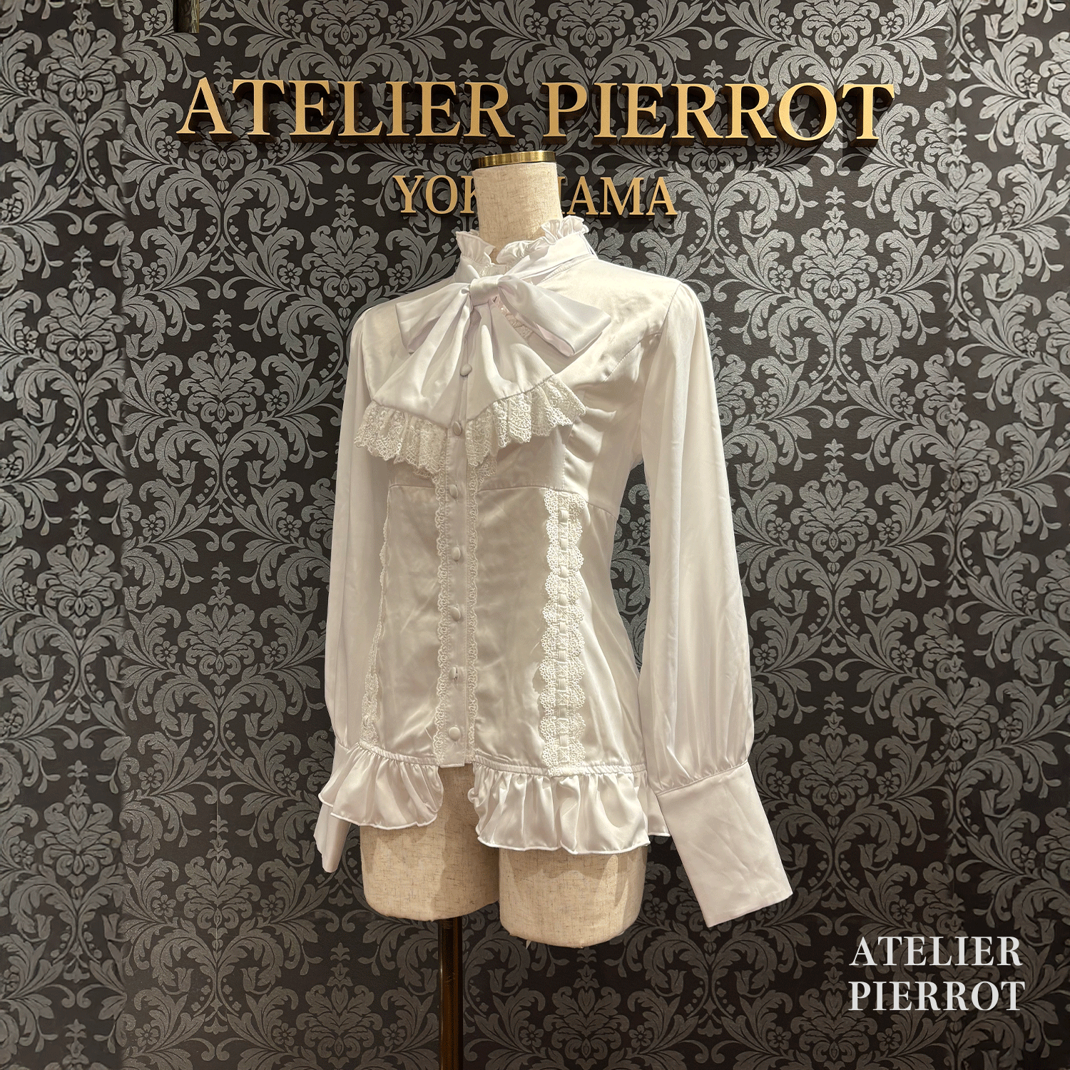 【ATELIER PIERROT】　Classical Duchess Ribbon Blouse　ホワイト/ボルドー/ネイビー/ブラック