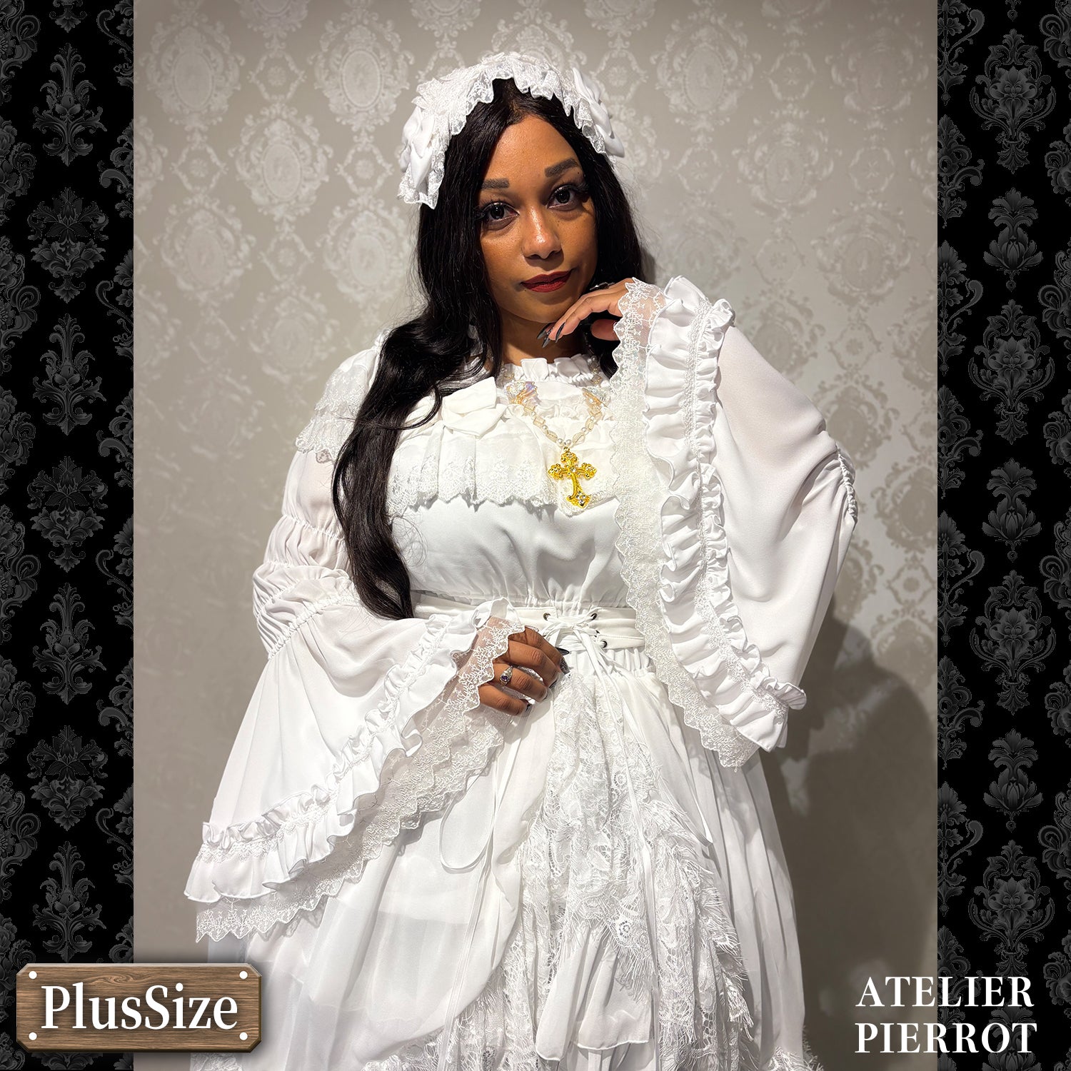 【ATELIER PIERROT】　★ご予約受付中★ Cathedral Veil  Jumper Skirt 　ホワイト/ボルドー/パープル/ネイビー/ブラック　プラスサイズ