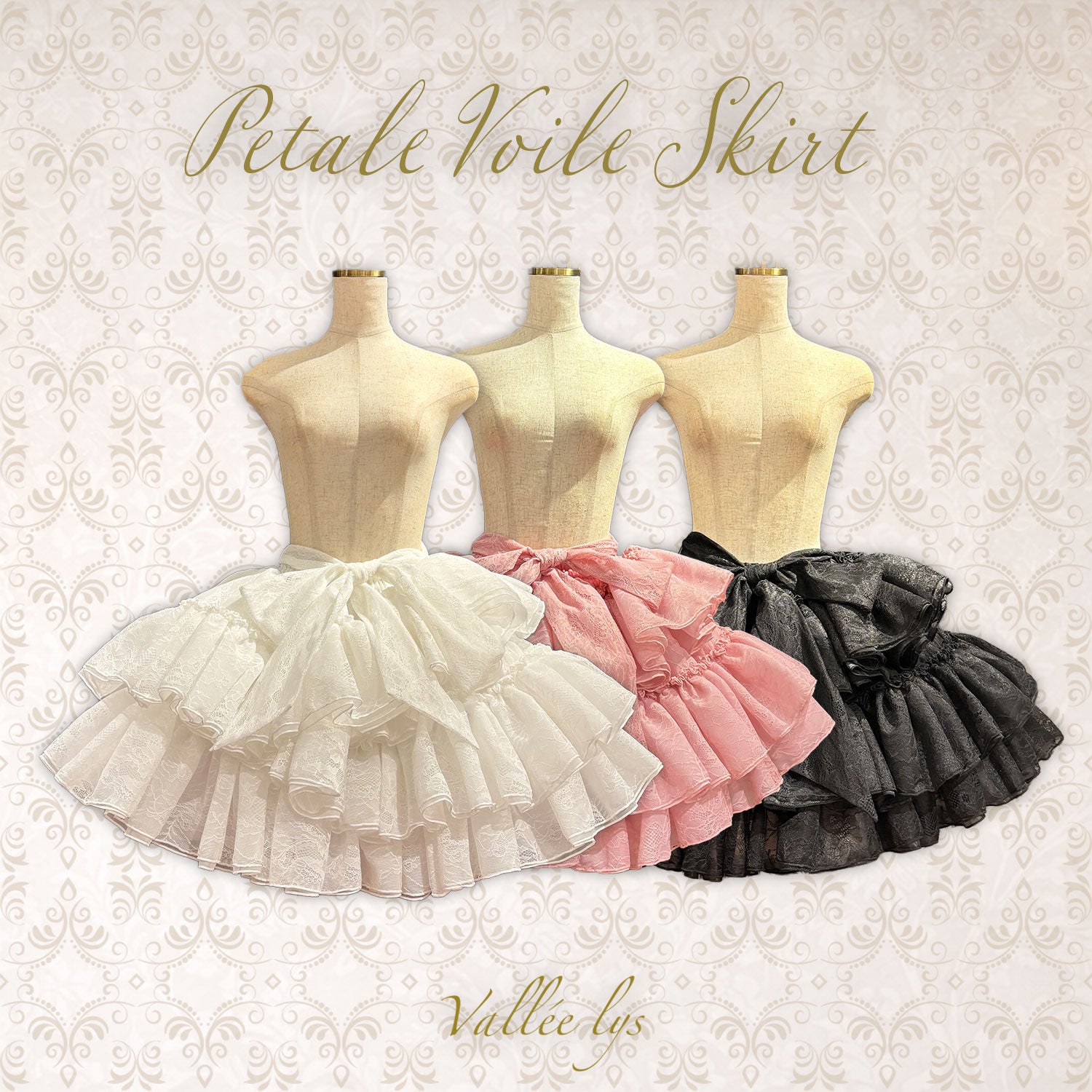 【Vallée lys】ヴァレリス　 Petale Voile Skirt　ホワイト/ピンク/ブラック