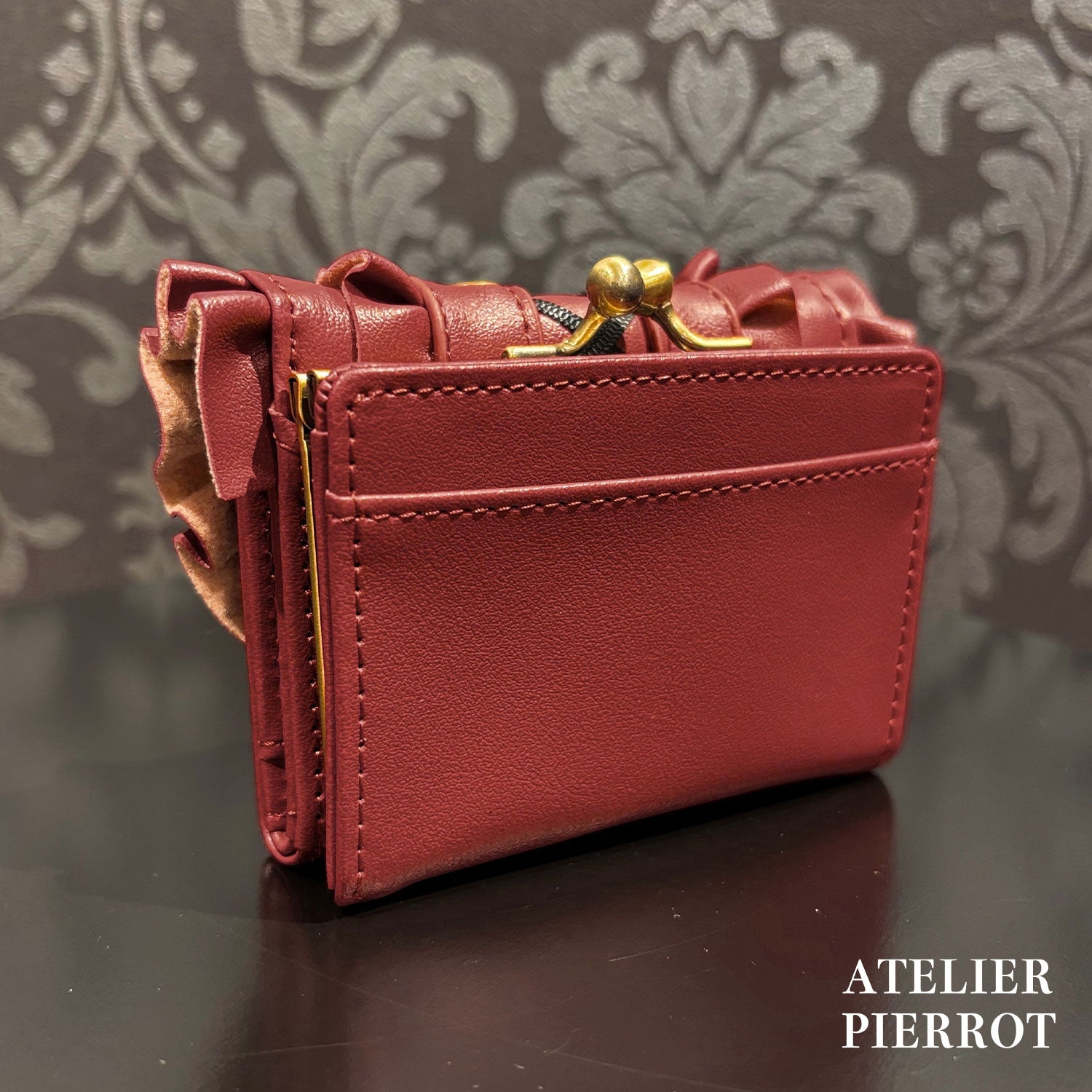 【ATELIER PIERROT】　Doll’s Frill Mini WalletWhite/Bordeaux/Black