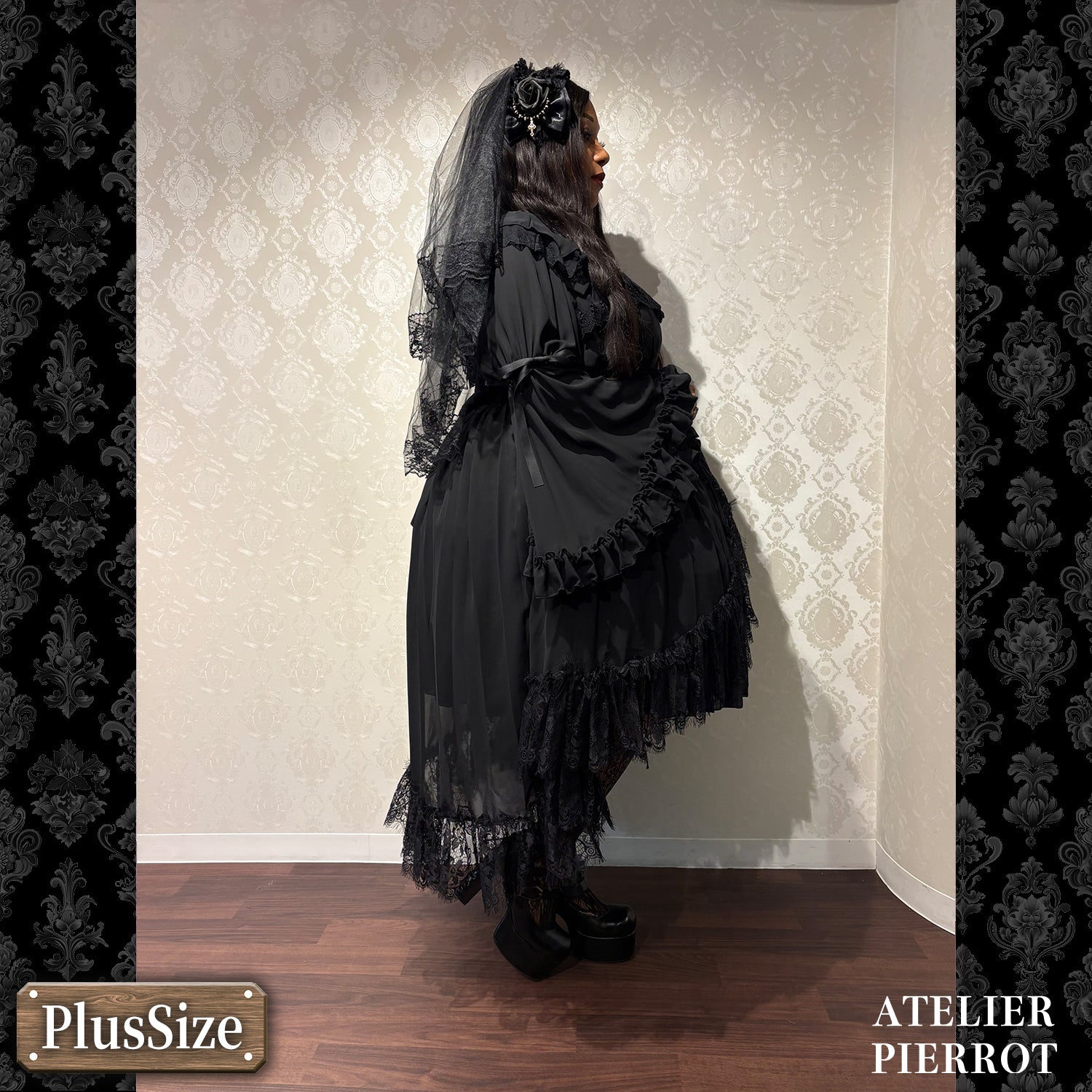 【ATELIER PIERROT】　★ご予約受付中★ Cathedral Veil  Jumper Skirt 　ホワイト/ボルドー/パープル/ネイビー/ブラック　プラスサイズ