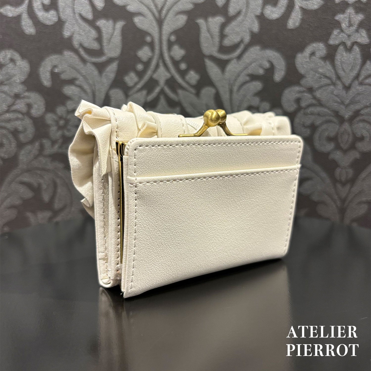 【ATELIER PIERROT】　Doll’s Frill Mini WalletWhite/Bordeaux/Black