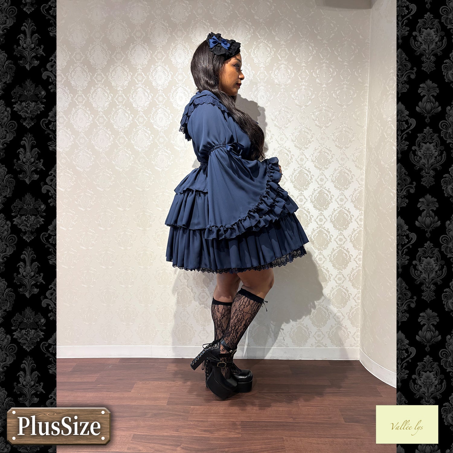 【Vallée lys】ヴァレリス　★ご予約受付中★　 CoquelicotDress　ホワイト/ボルドー/パープル/ネイビー/ブラック　プラスサイズ