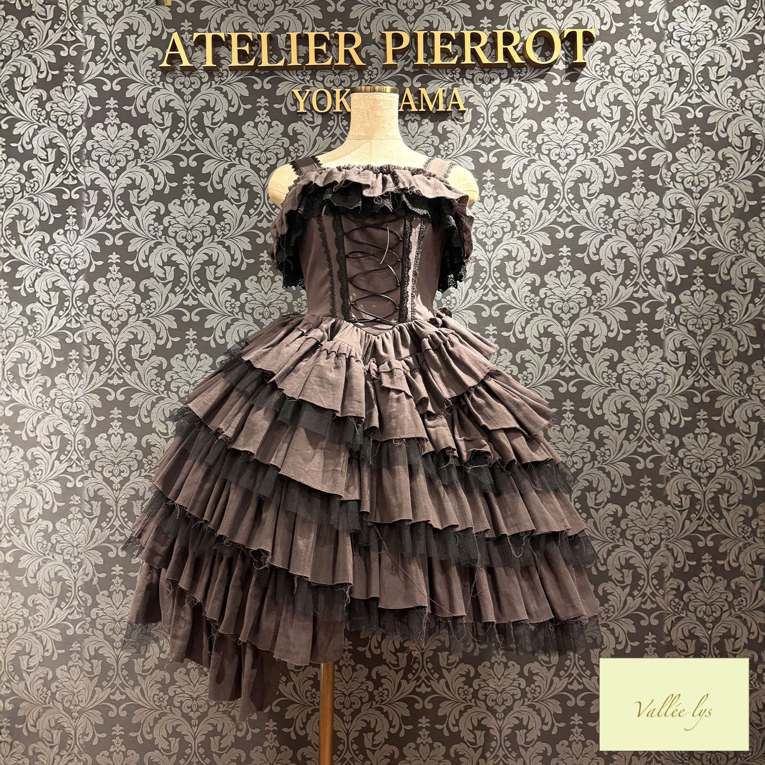 [Vallée lys] Valée Nonette Gauze Jumperskirt Bordeaux/Gray/Black Size 1★Released from late November to early December★