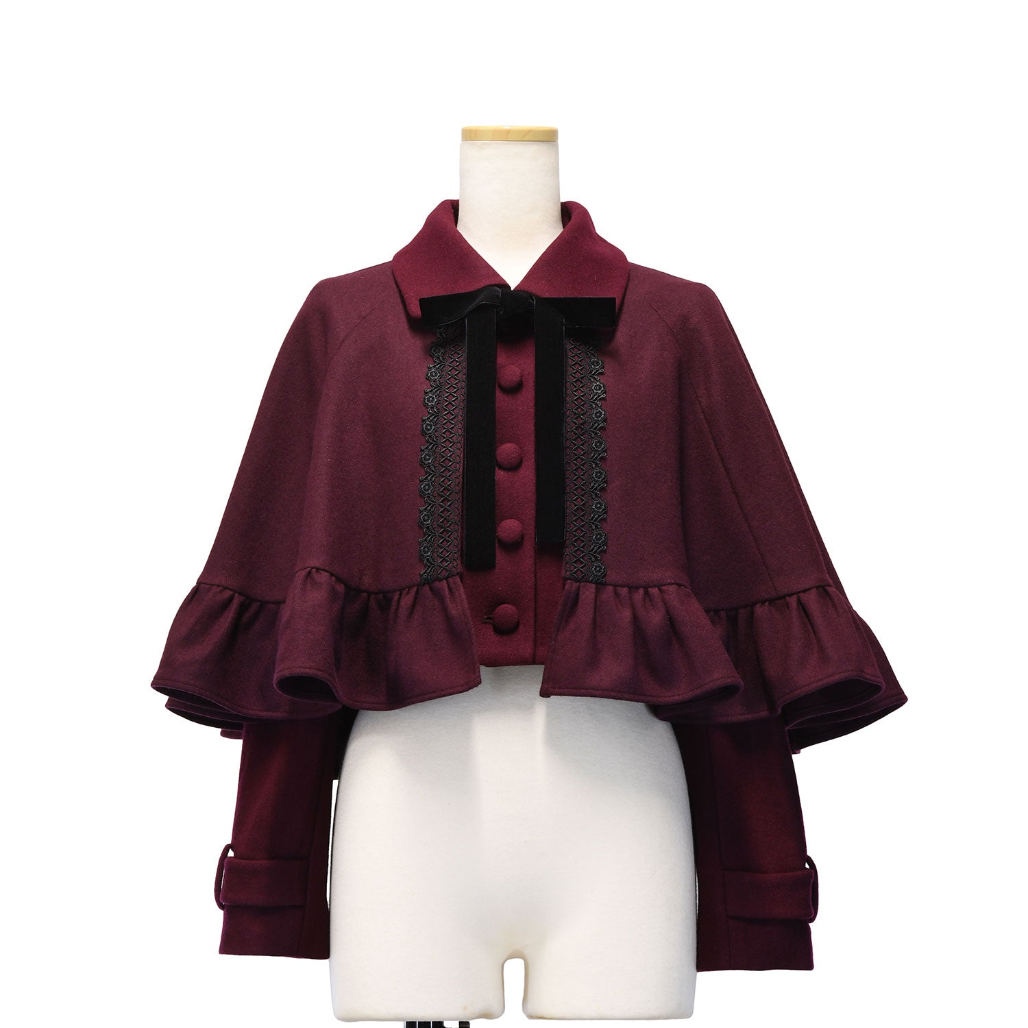 【Sheglit】シェグリット　●予約●"Gretel"ショートケープコート　ボルドー/ブラック　Mサイズ/Lサイズ
