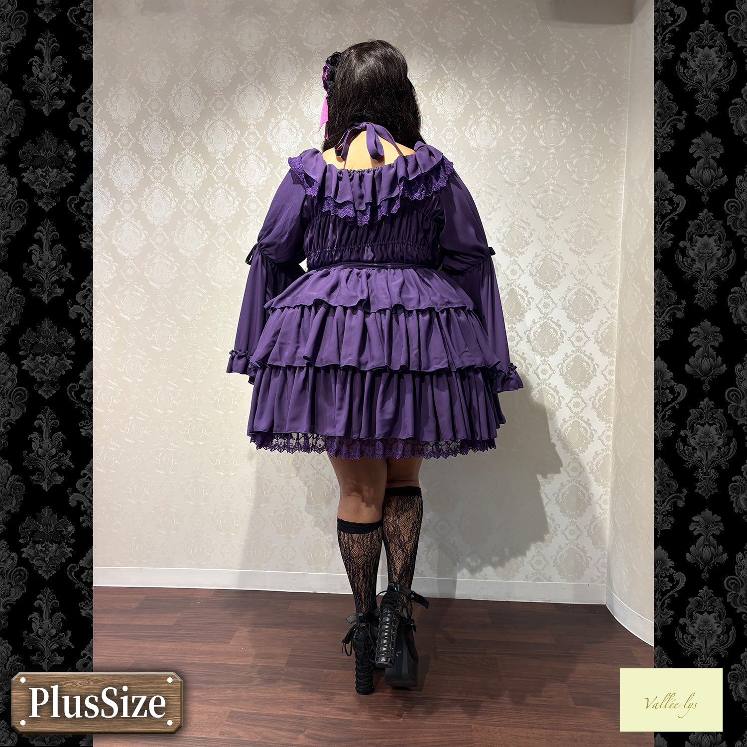 【Vallée lys】ヴァレリス　★ご予約受付中★　 CoquelicotDress　ホワイト/ボルドー/パープル/ネイビー/ブラック　プラスサイズ