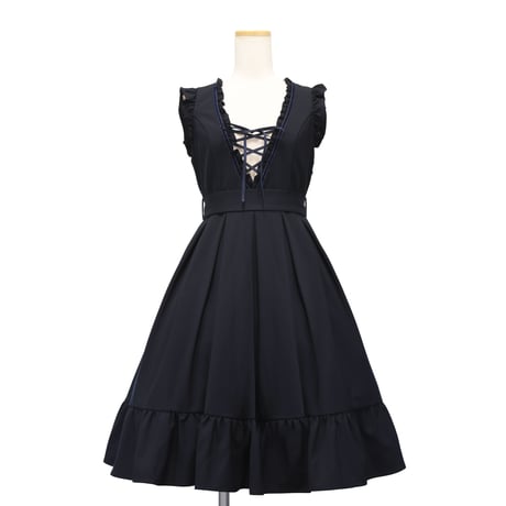 [Sheglit] Sheglit Lace Up Jumper Skirt Bordeaux/Navy/Black