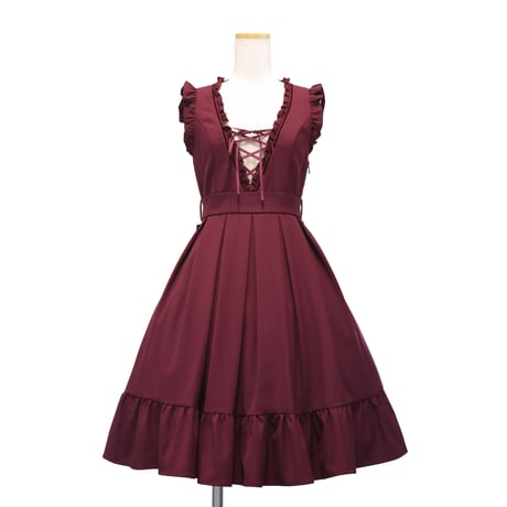 [Sheglit] Sheglit Lace Up Jumper Skirt Bordeaux/Navy/Black