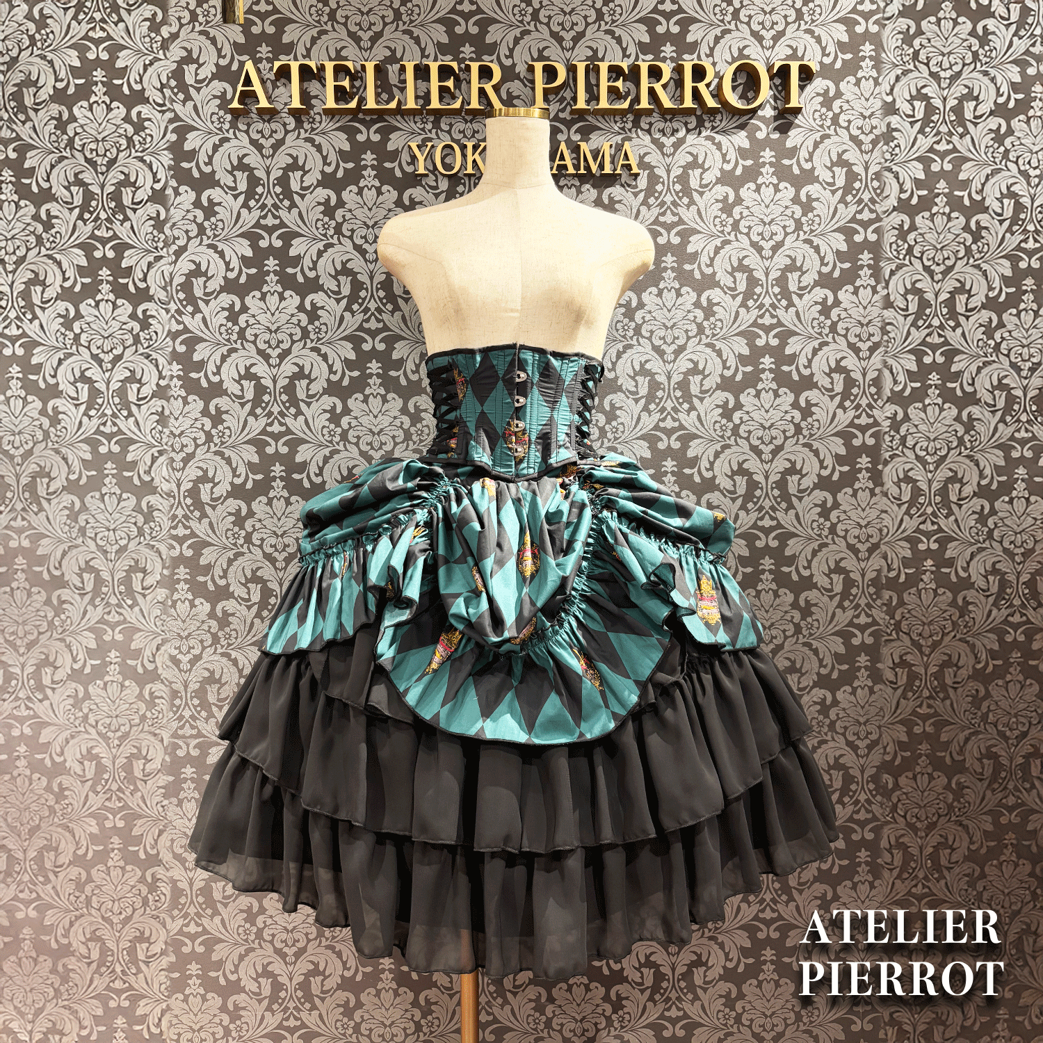 【ATELIER PIERROT】　"Diamond Circus" Corset　白×黒/ワイン/パープル/グリーン　★3月中旬発売★