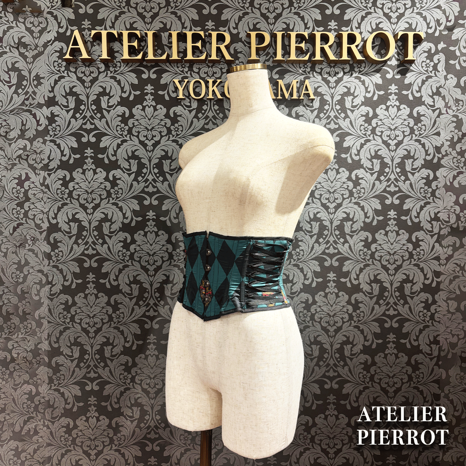 【ATELIER PIERROT】　"Diamond Circus" Corset　白×黒/ワイン/パープル/グリーン