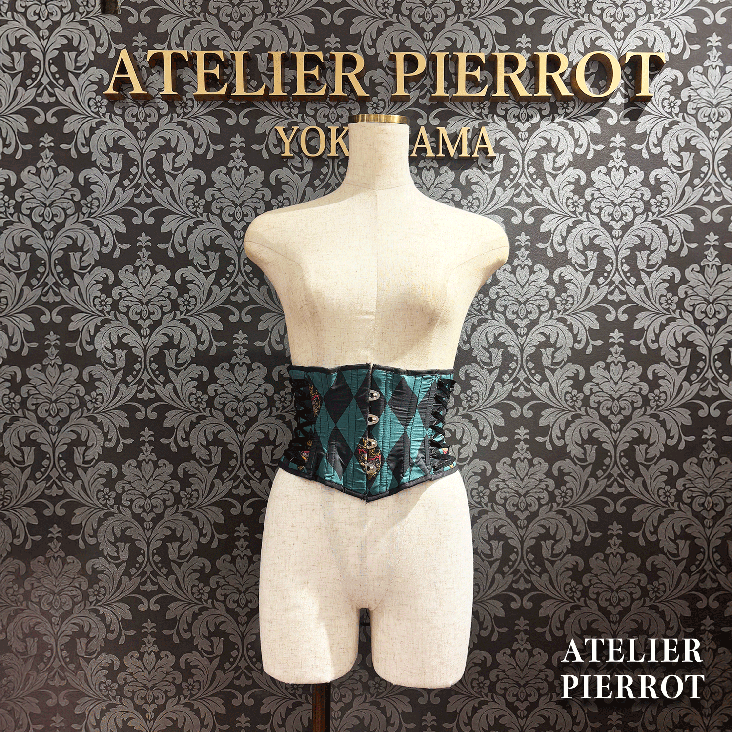 【ATELIER PIERROT】　"Diamond Circus" Corset　白×黒/ワイン/パープル/グリーン