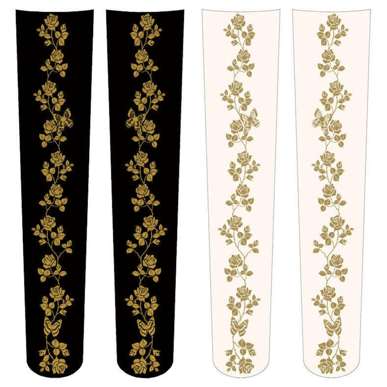 【Morun×Muuna Stoik】モランムーナストイック　「Rose Butterfly」オーバーニーハイソックス(黒金/オフ白金