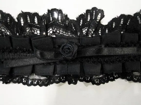 【MARBLE】マーブル　２WAYサテンバラ付きタックプリーツチョーカーorヘッドドレス：黒×黒レース