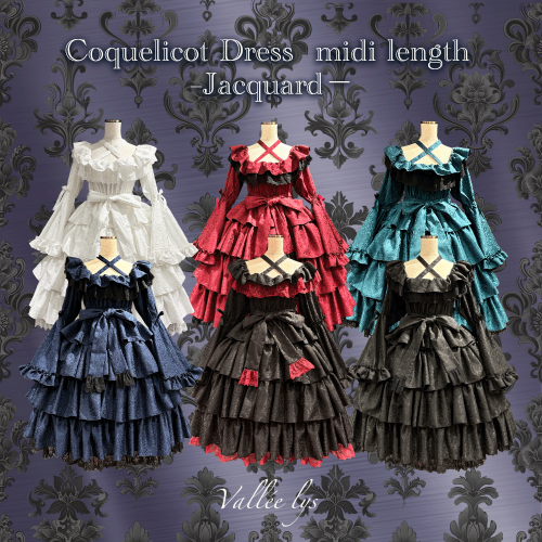 【Vallée lys】ヴァレリス　Coquelicot Dress ミディ丈 ジャガード