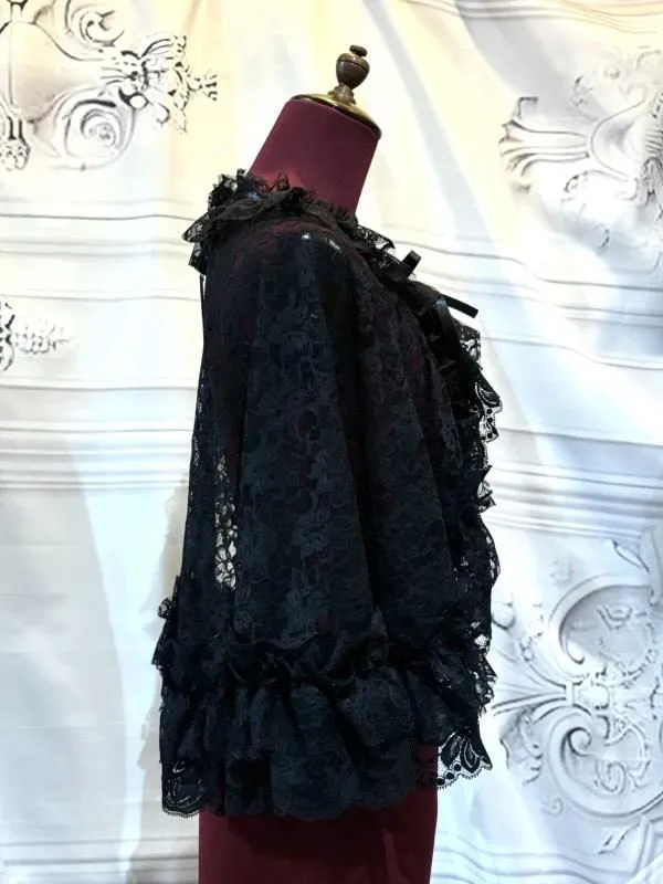 [MARBRE] Cape d'été à volants en dentelle volume marbré : dentelle noire