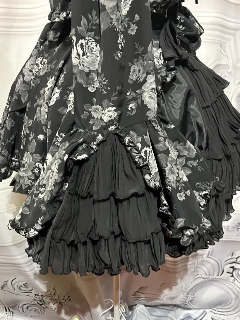 [Marmor] Marmor-Farbstil Bolero mit farbig dekorativem Kleid: Graues Rosenmusterkleid