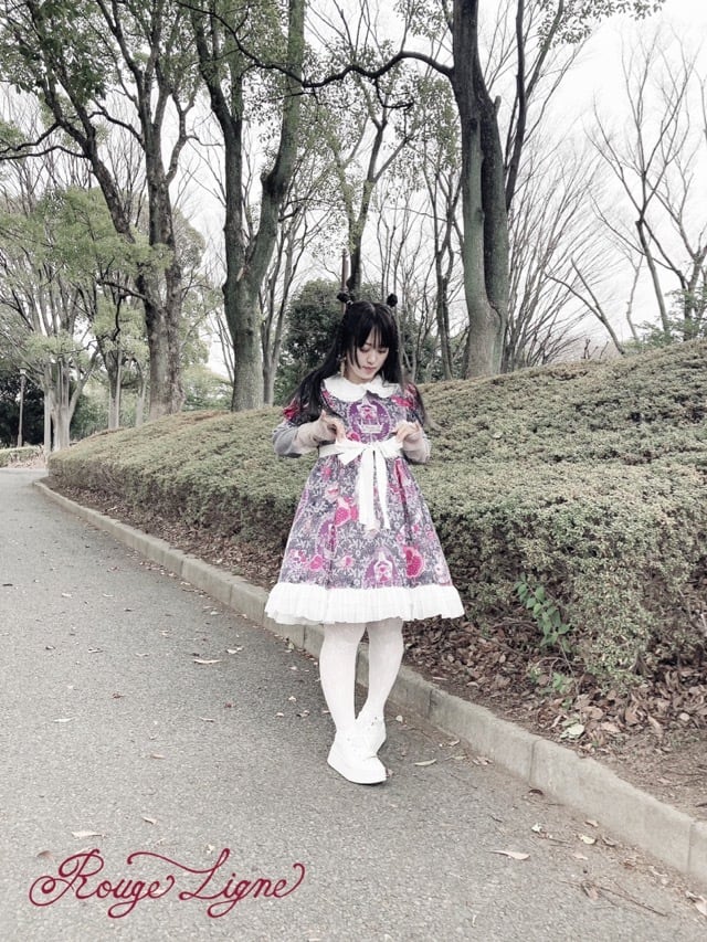 [Rouge Ligne] Rouge Ligne The Pomegranate Dress I Loved/Green gray×White