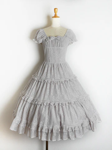 [Victorian maiden] Victorian Maiden Lacy Bouquet Tiered Dress Ivory/Greige/Pale Blue/Black ★Order period until November 24th★