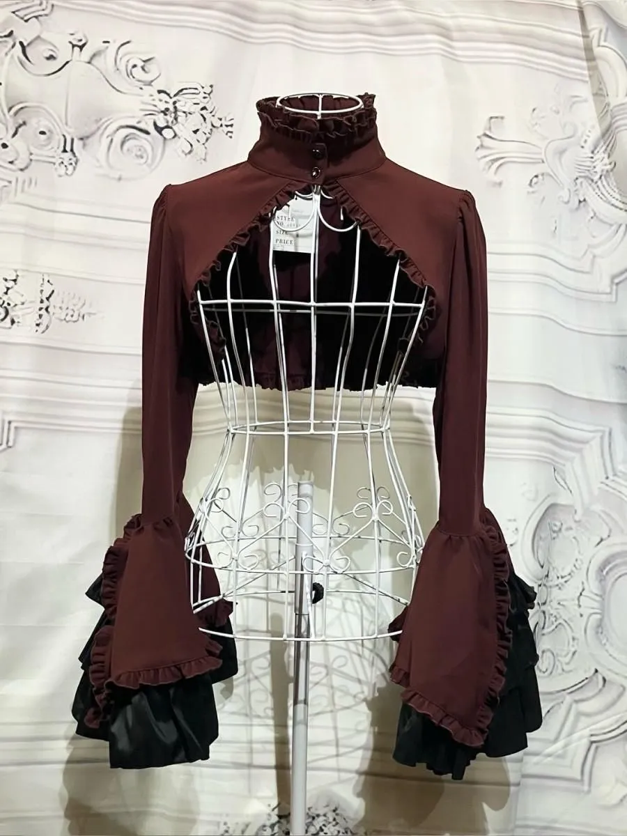 ATELIERPIERROT ベロア Marble] Marble Jacket Gathered Princess Bolero: Black｜ATELIER