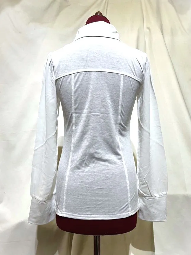 【MARBLE】マーブル　◆LLサイズ◆2連Gチェーン付きスカラップレースブラウス：白×ゴールド白パールチェーン