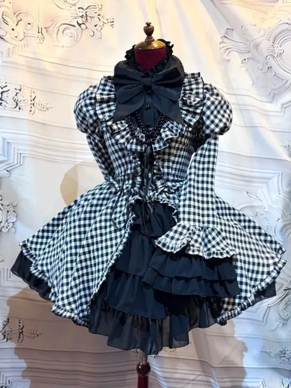 [Marble] Marble Robe à lacets de style Alice One Piece: Black x White x Black