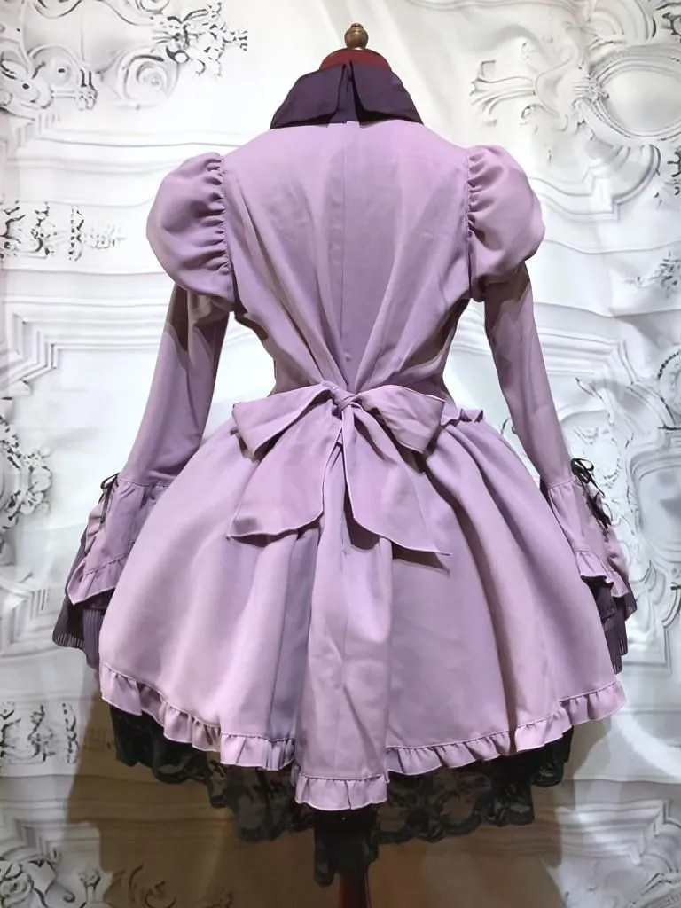 [Marble] Marble blouse & skirt setup style whole body coordinates dress: purple x purple stripe frill