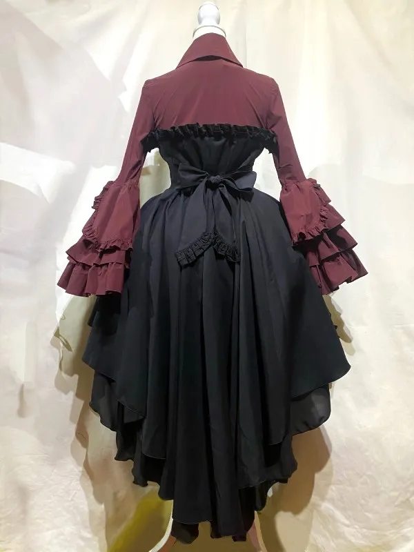 [MARBLE] Marble Gothic elegance blouse dress with drape tie: Red x black★Not eligible for SALE★