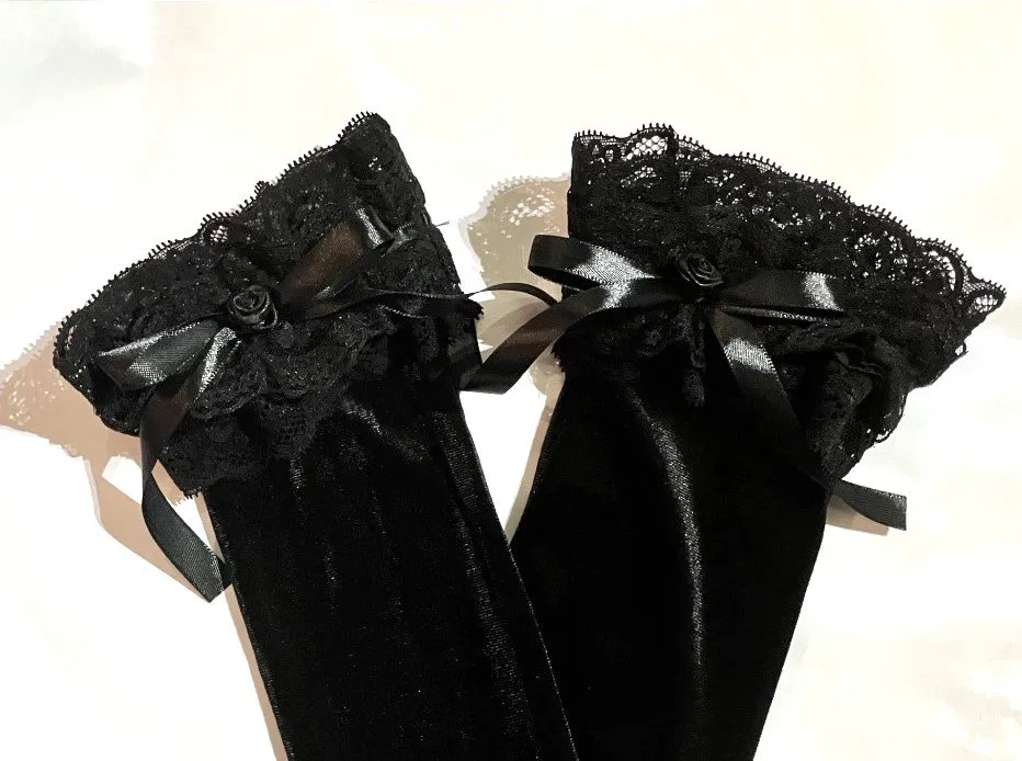 [大理石]带大理石变化的长手套：黑色缎子