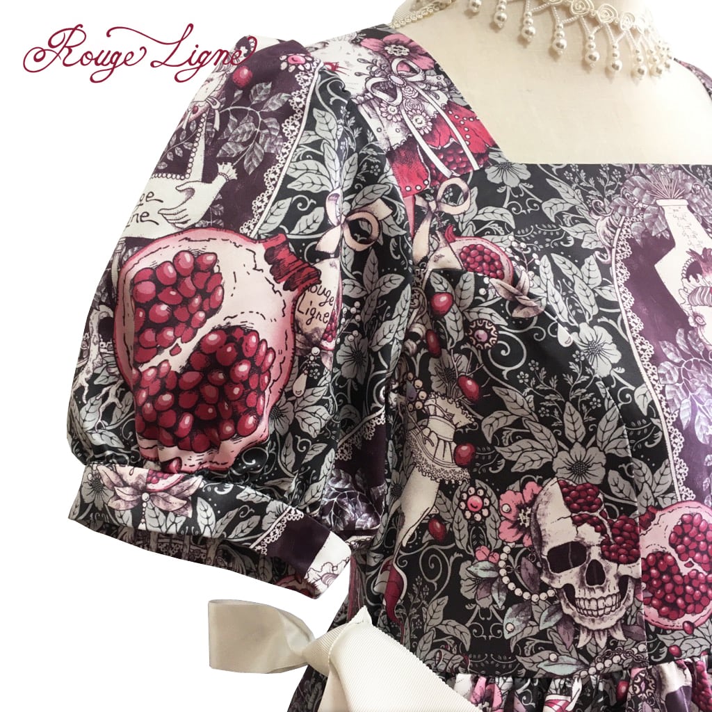 [Rouge Ligne] Rouge Ligne The Pomegranate Dress I Loved/Green gray×White